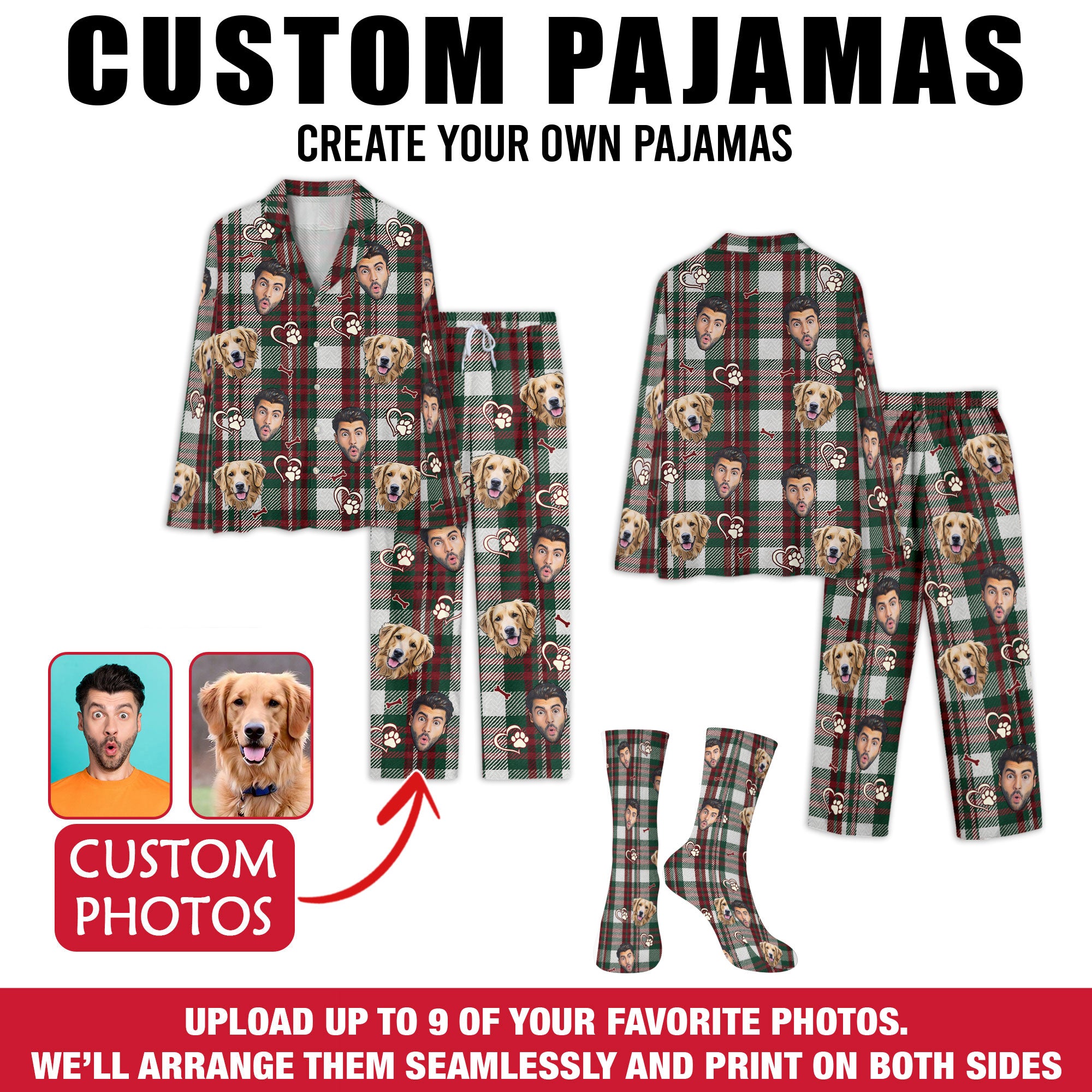 Custom Pet & Owner Face Christmas Pajamas – Personalized Holiday Sleepwear for Dog Lovers & Families