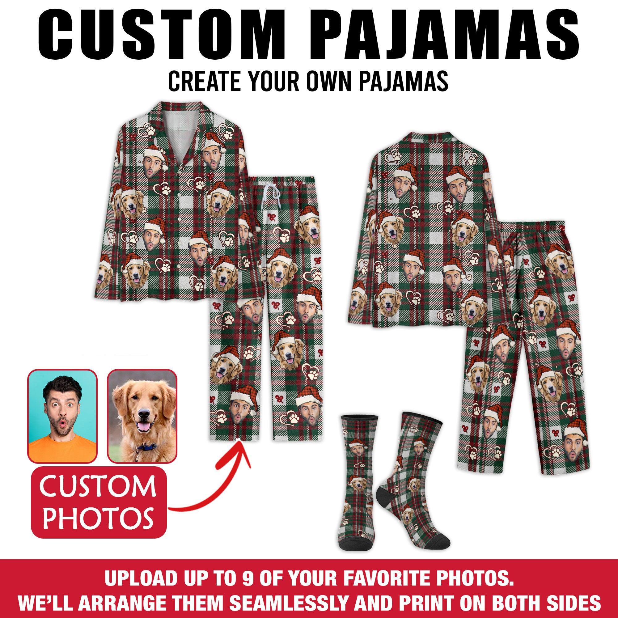 Custom Pet & Owner Face Christmas Pajamas – Personalized Holiday Sleepwear for Dog Lovers & Families