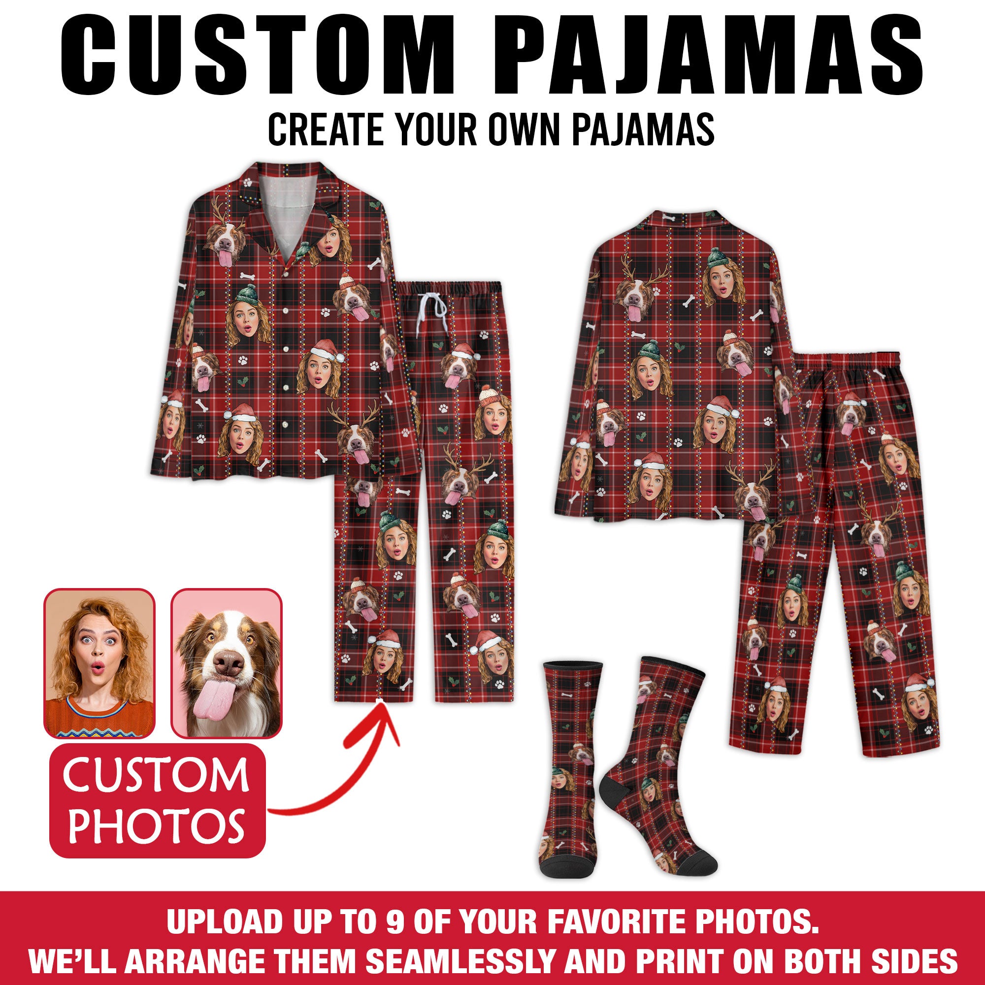 Personalized Pet & Owner Christmas Pajamas – Custom Dog Lover Holiday Sleepwear with Festive Plaid Design
