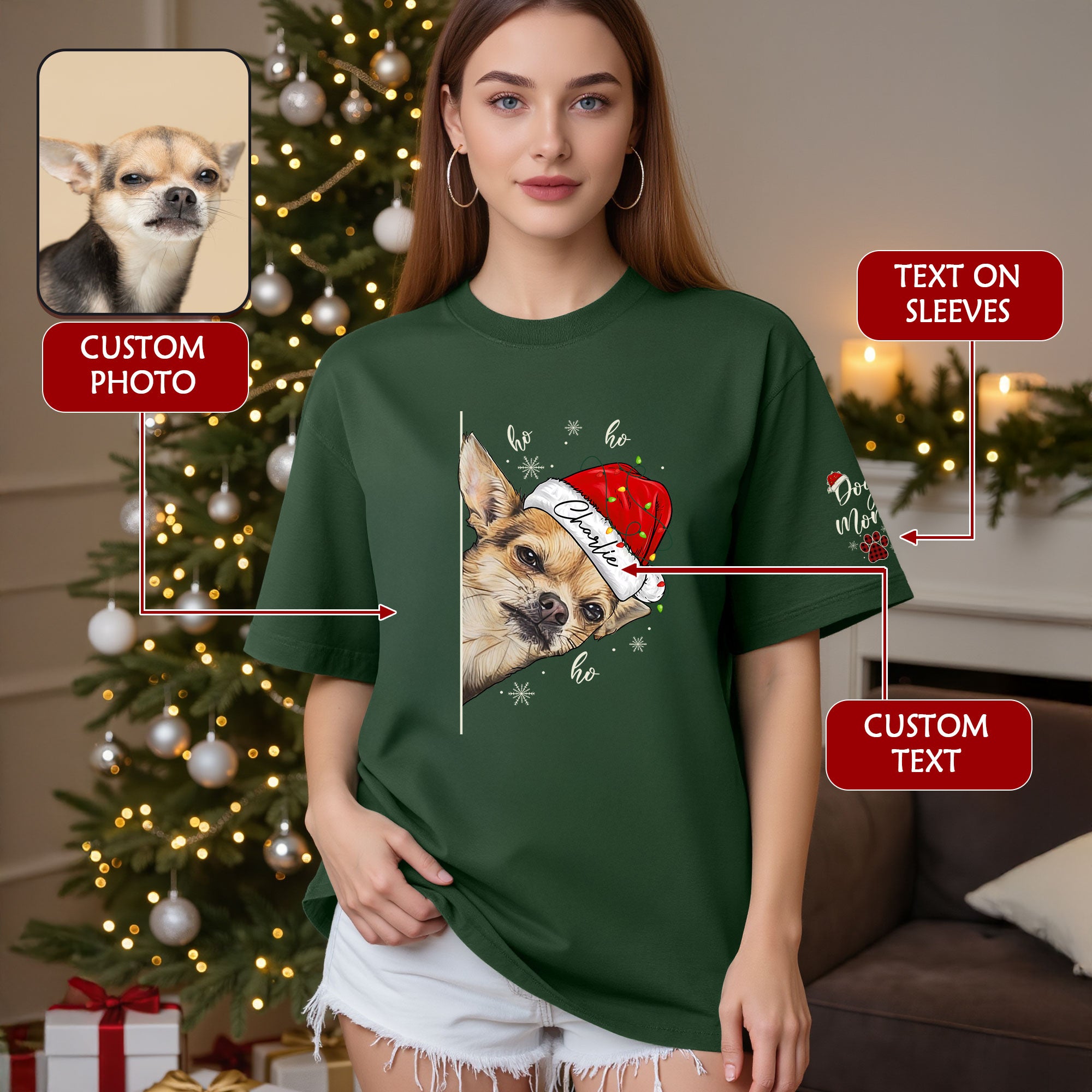 Custom Pet T-Shirt – Personalized Dog Photo Shirt, Christmas Gift for Women Dog Mom