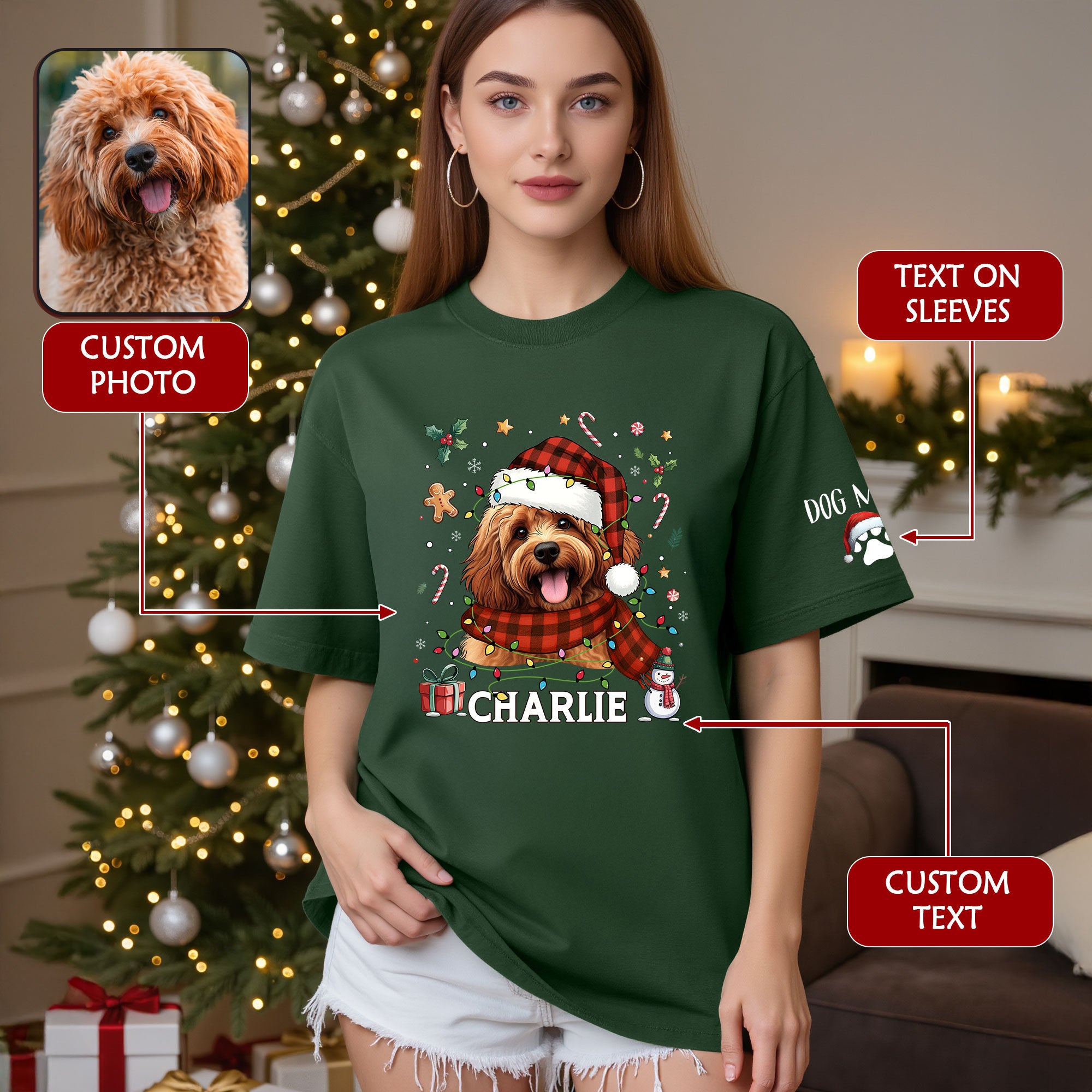 Custom Dog Christmas T-Shirt – Personalized Pet Photo Shirt, Holiday Gift for Dog Mom