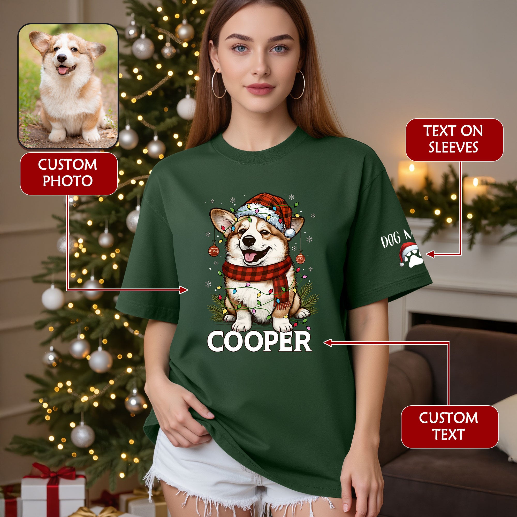Personalized Pet Lover T-Shirt – Custom Dog Photo Christmas Shirt, Gift for Women