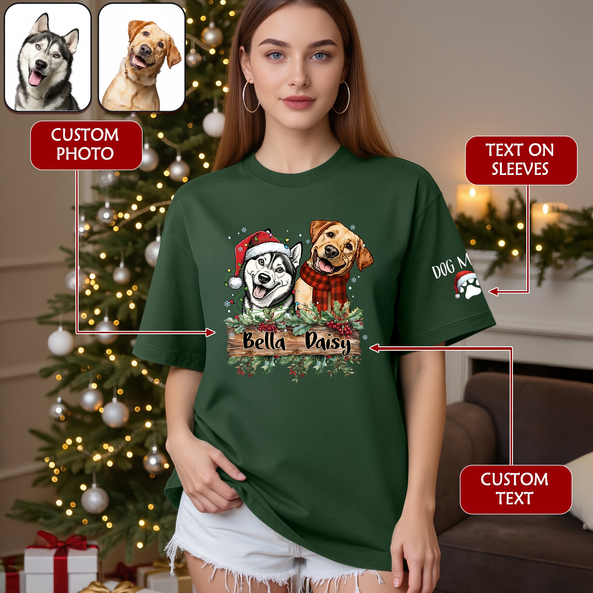 Christmas Dog T-Shirt – Custom Pet Photo Tee, Personalized Holiday Gift for Dog Lovers