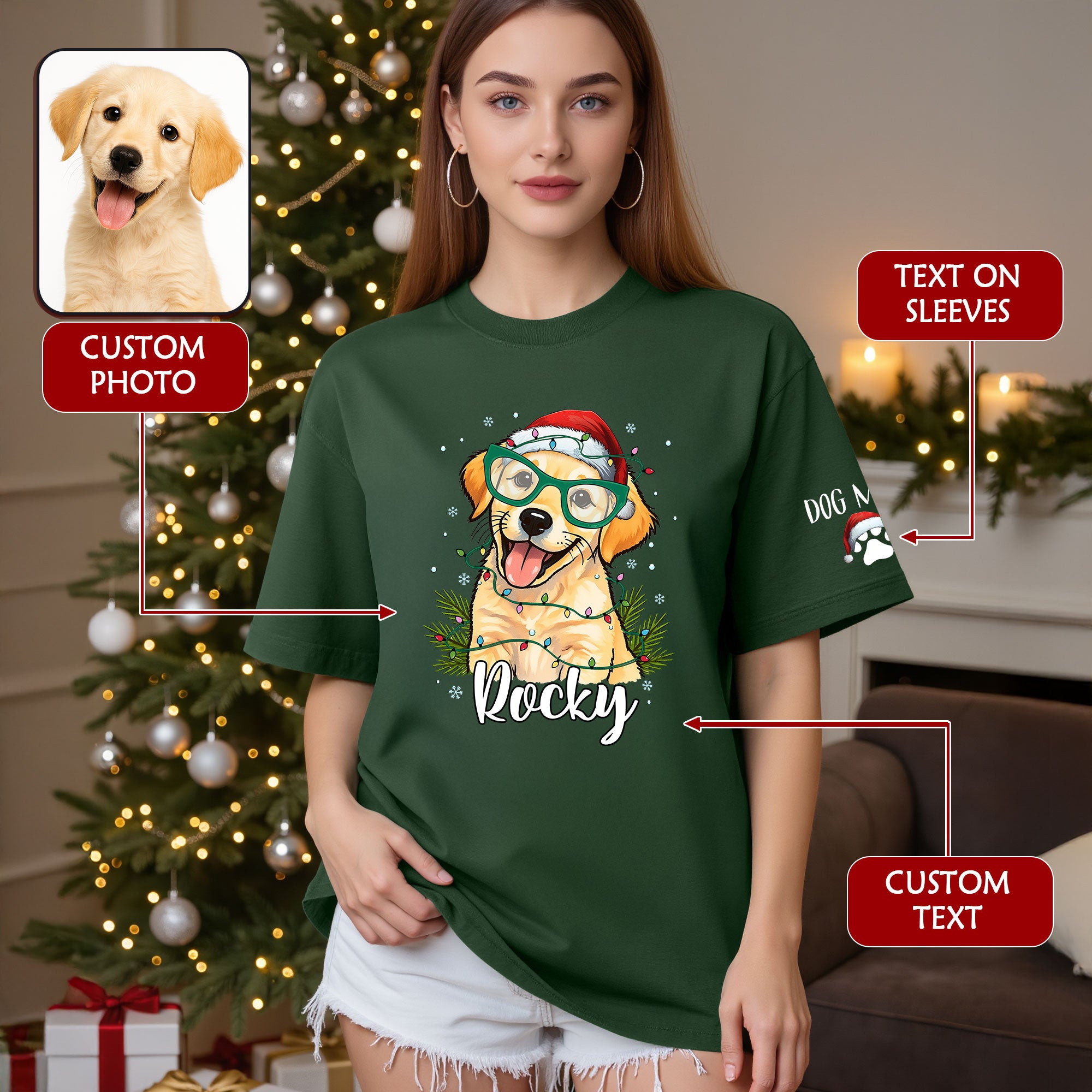Custom Pet Christmas Shirt – Personalized Dog T-Shirt, Cute Holiday Gift for Pet Lovers