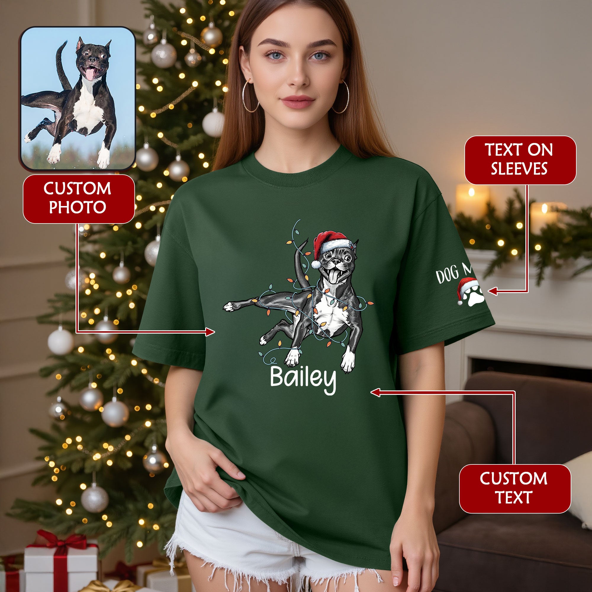 Personalized Dog Christmas T-Shirt – Custom Pet Photo Shirt, Gift for Pet Lovers