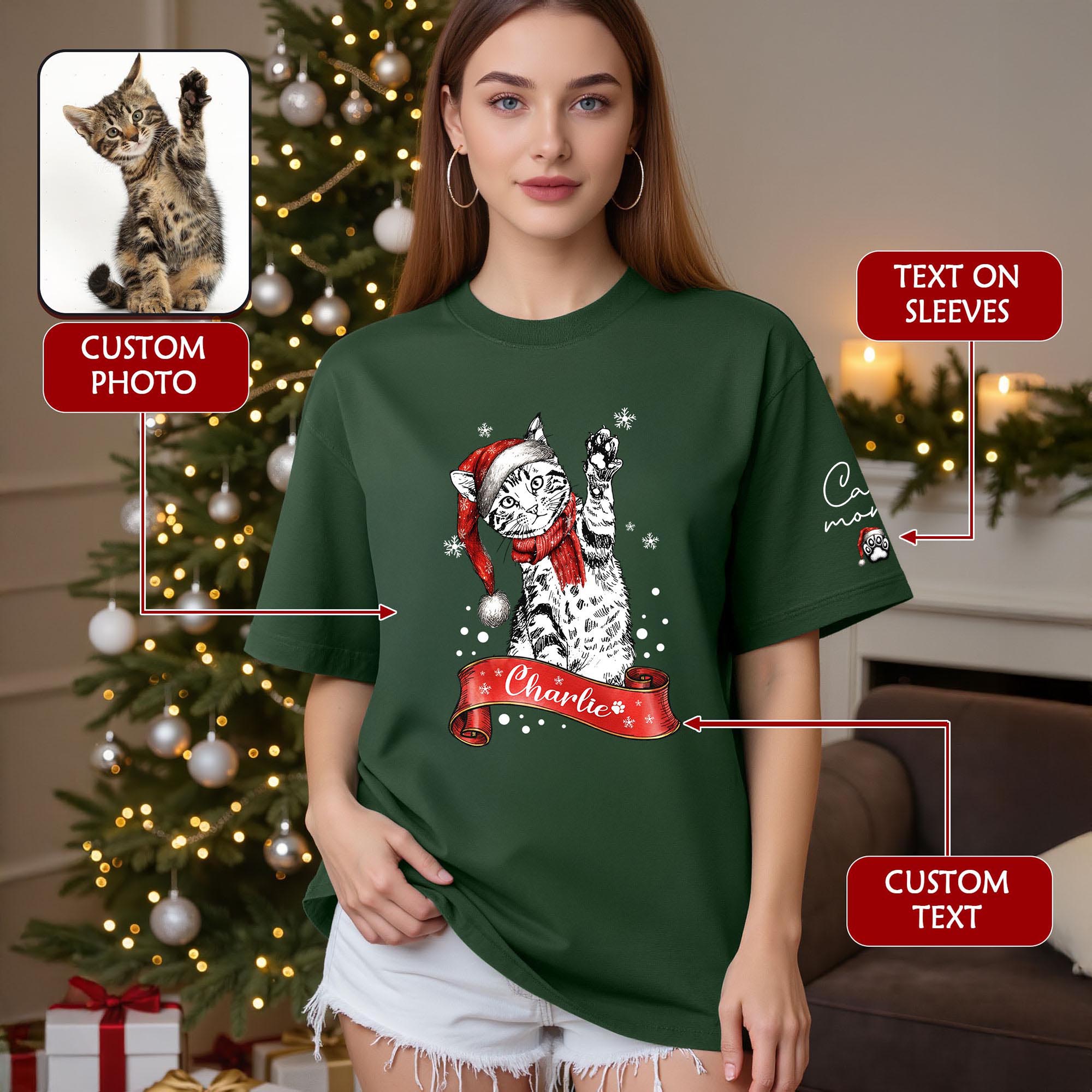Personalized Cat Lover T-Shirt – Custom Pet Photo Christmas Shirt, Gift for Pet Lovers