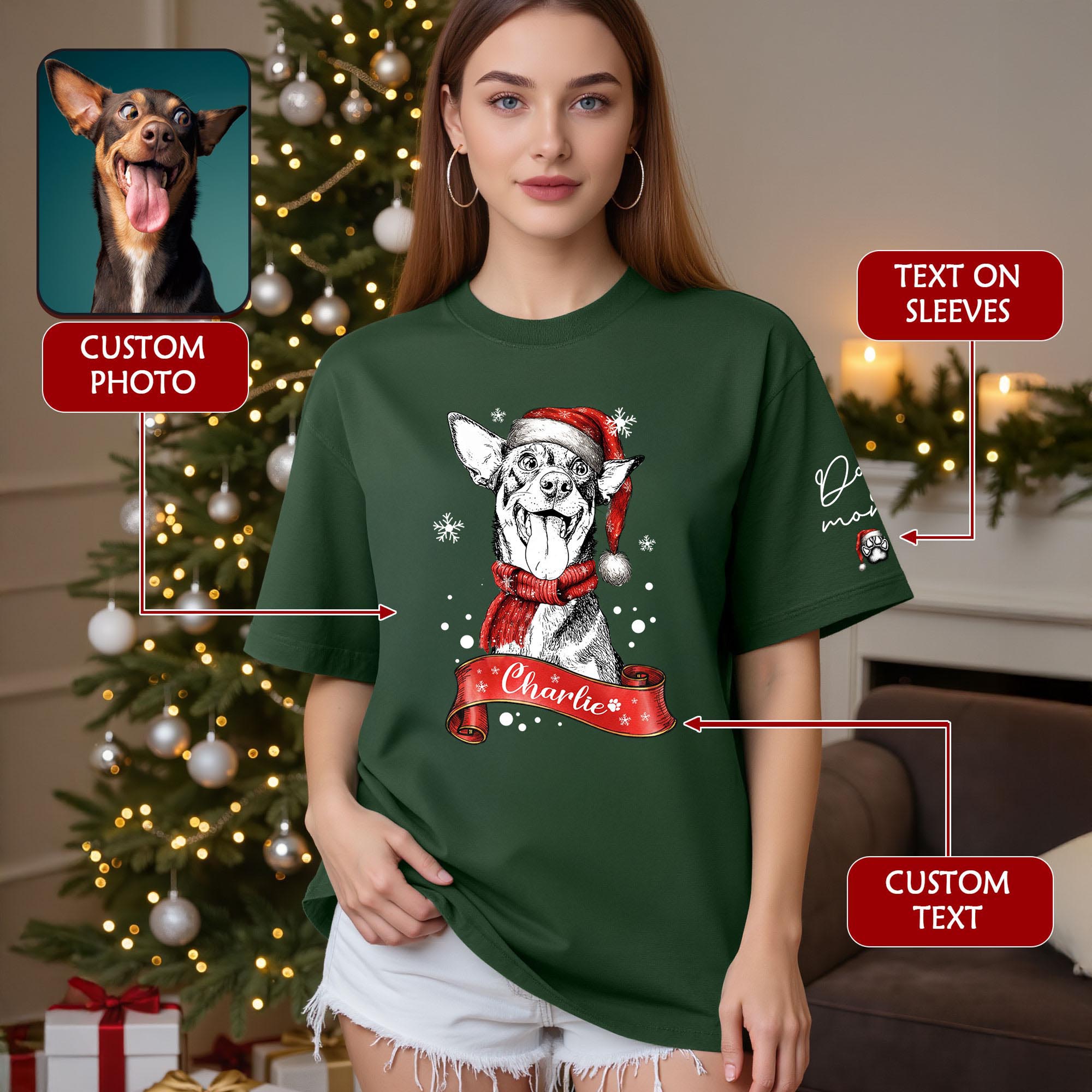 Christmas Dog T-Shirt – Custom Pet Photo Shirt, Funny Personalized Gift for Pet Lover