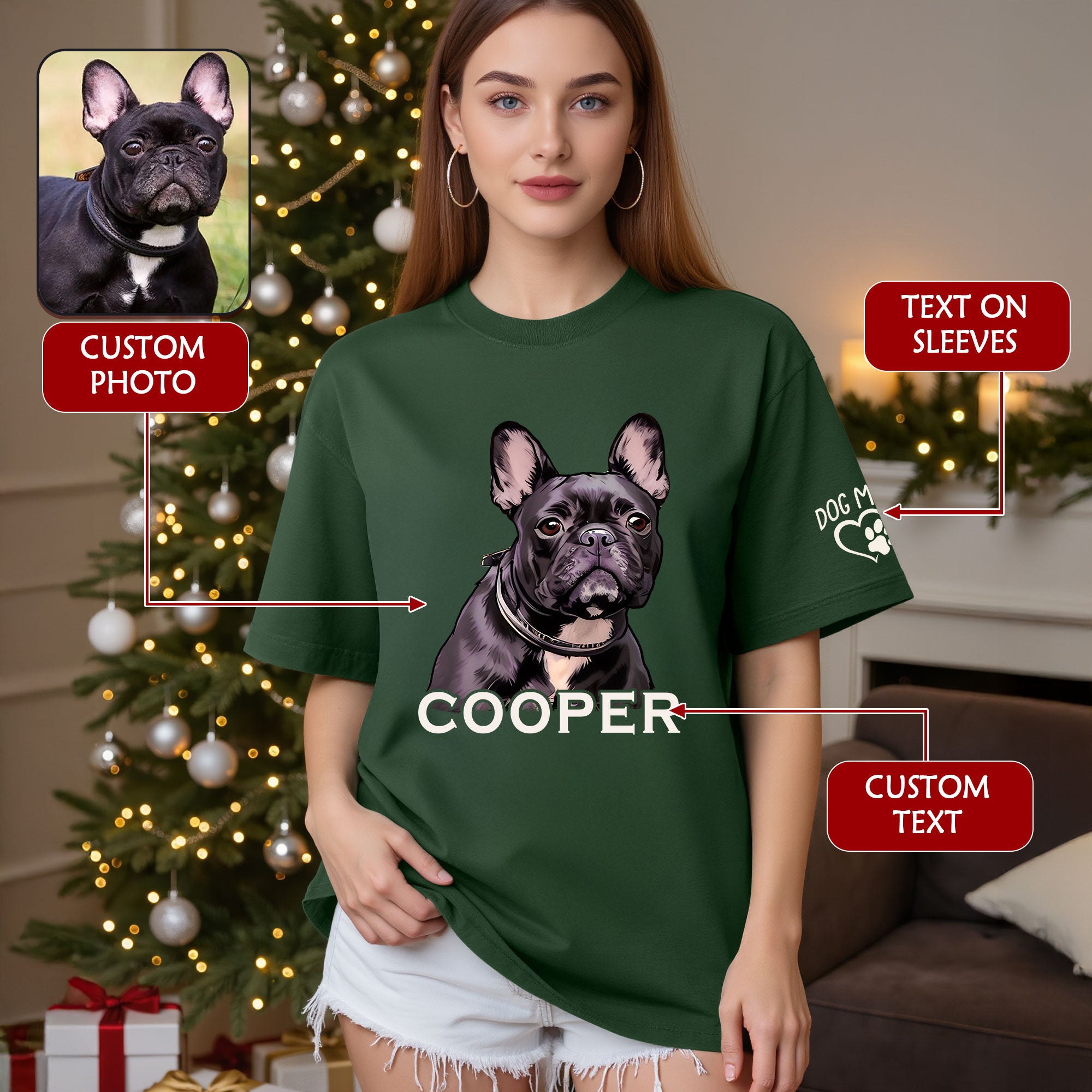 Custom Dog Mom T-Shirt – Personalized Pet Portrait & Name, Cute Dog Lover Gift