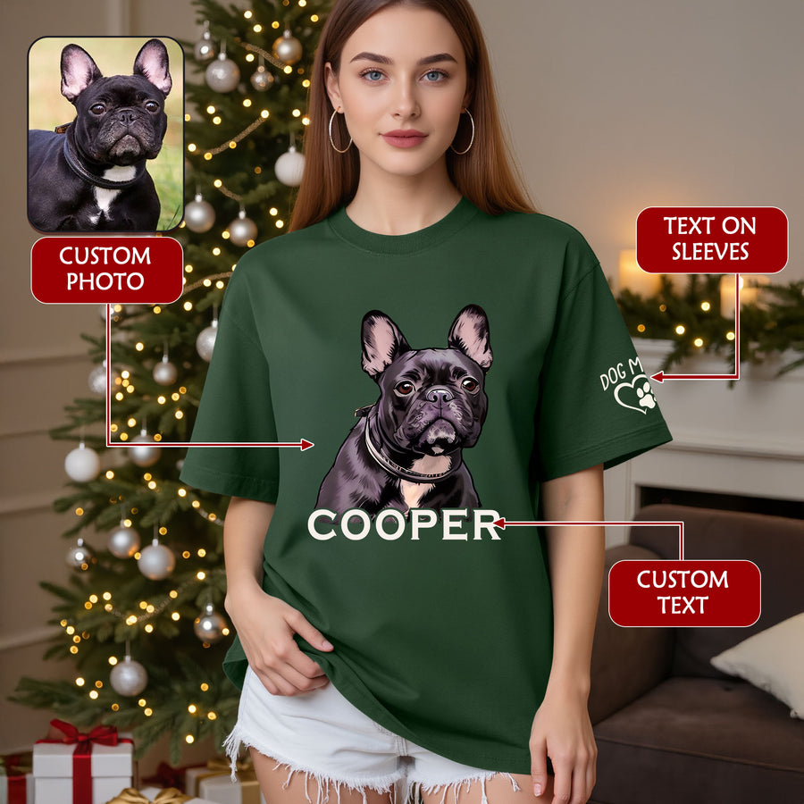 Custom Dog Mom T-Shirt – Personalized Pet Portrait & Name, Cute Dog Lover Gift
