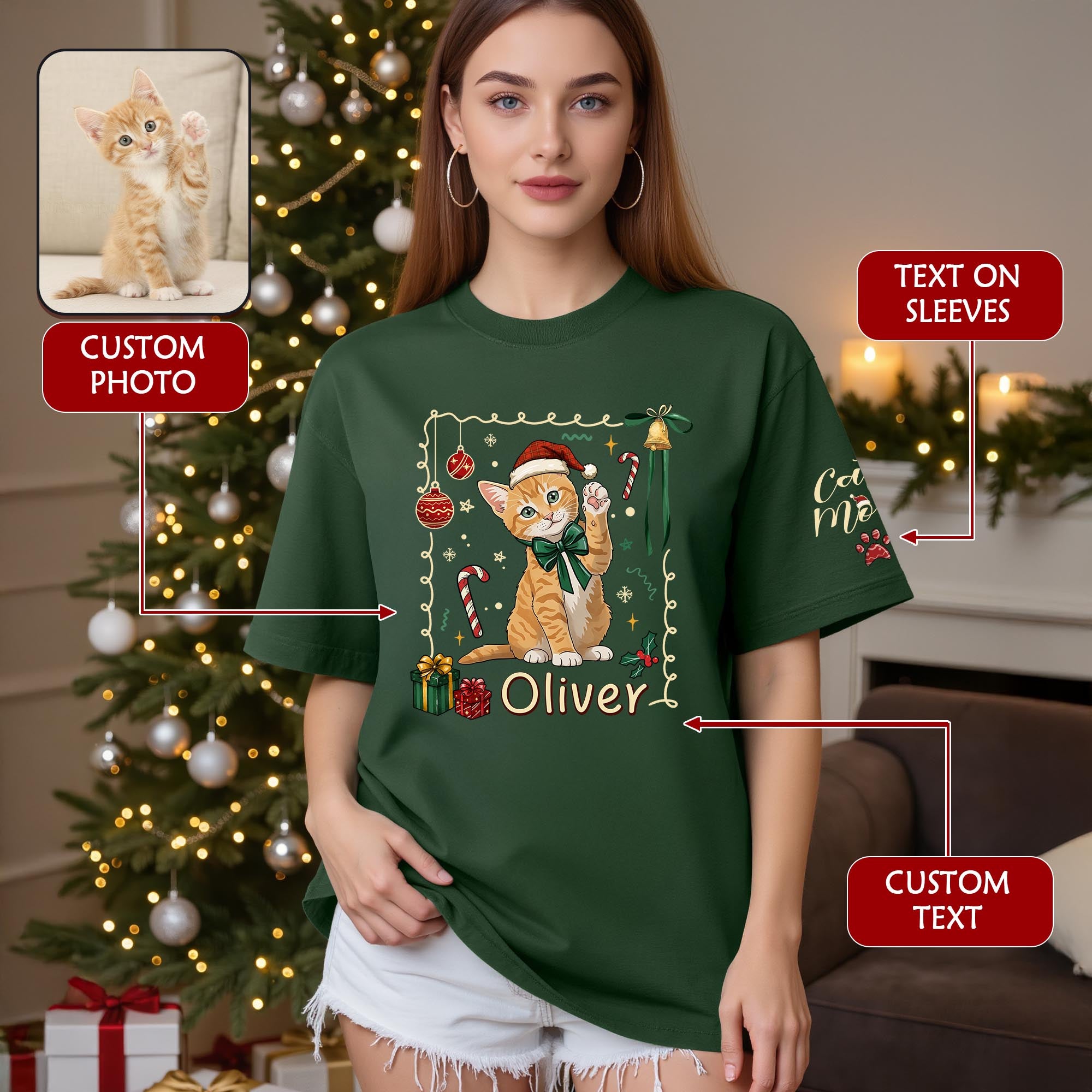 Personalized Cat Mom Shirt, Custom Cat Mom Shirt, Christmas Shirts For Women