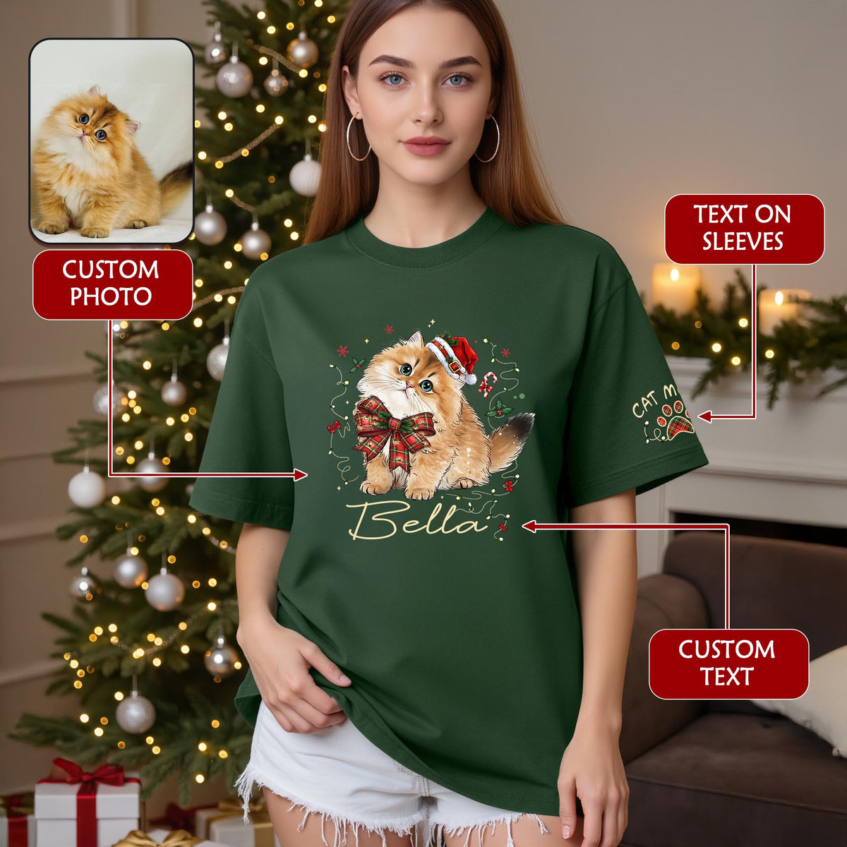 Custom Cat Mom Shirt, Christmas Shirts For Women, Personalized Cat Mom Shirt