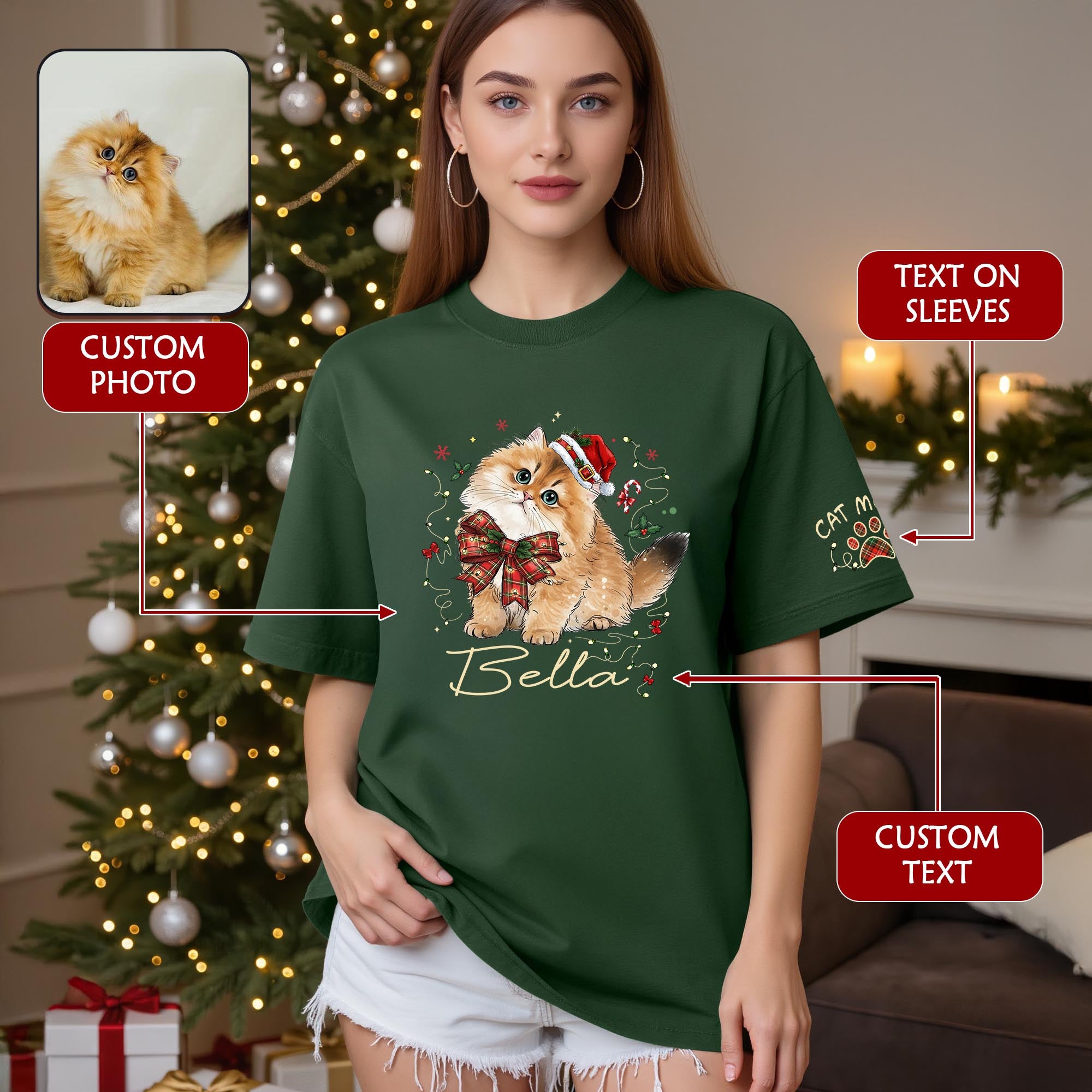 Custom Cat Mom Shirt, Christmas Shirts For Women, Personalized Cat Mom Shirt
