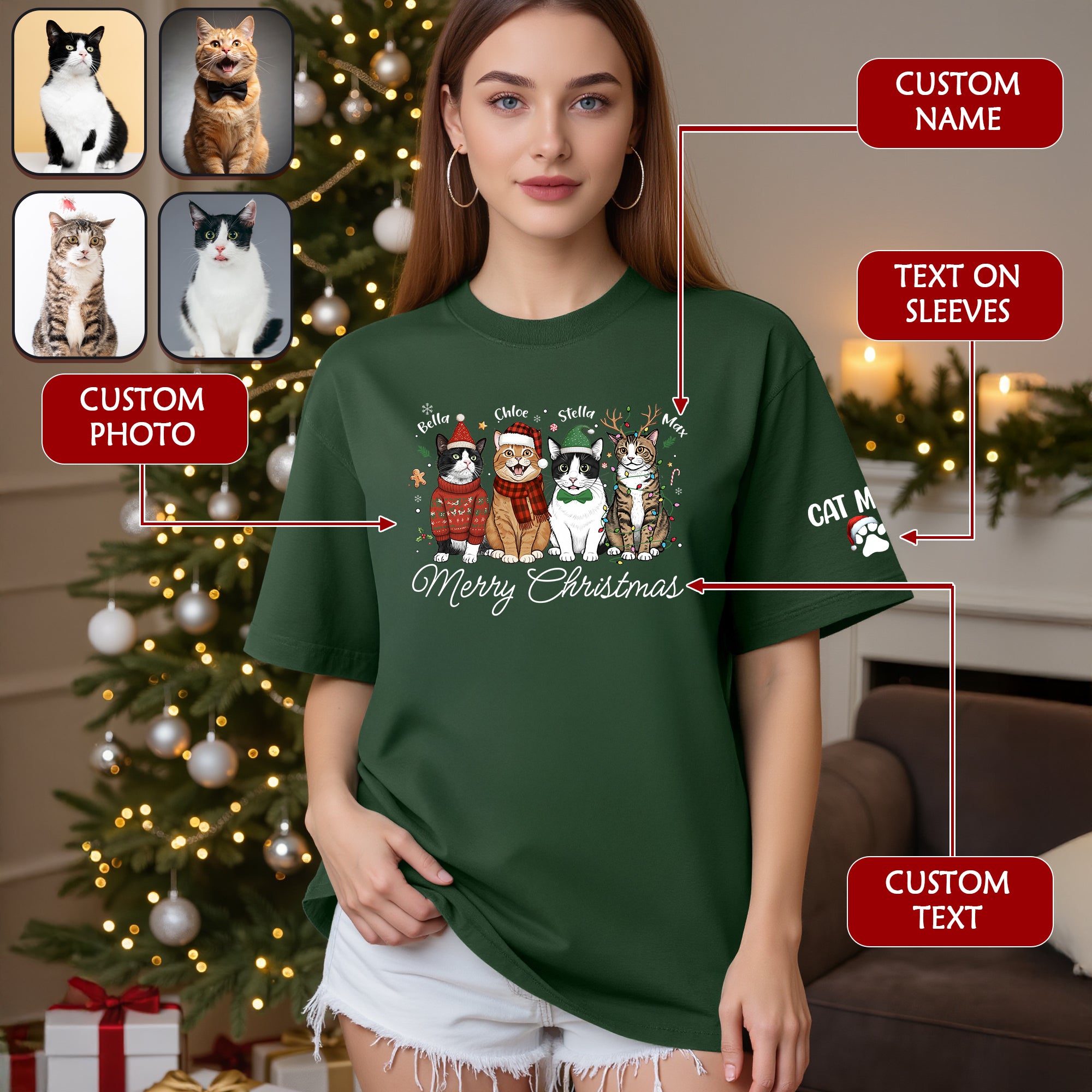 Custom Cat Lover T-Shirt – Personalized Pet Photo Christmas Shirt, Cute Gift for Women