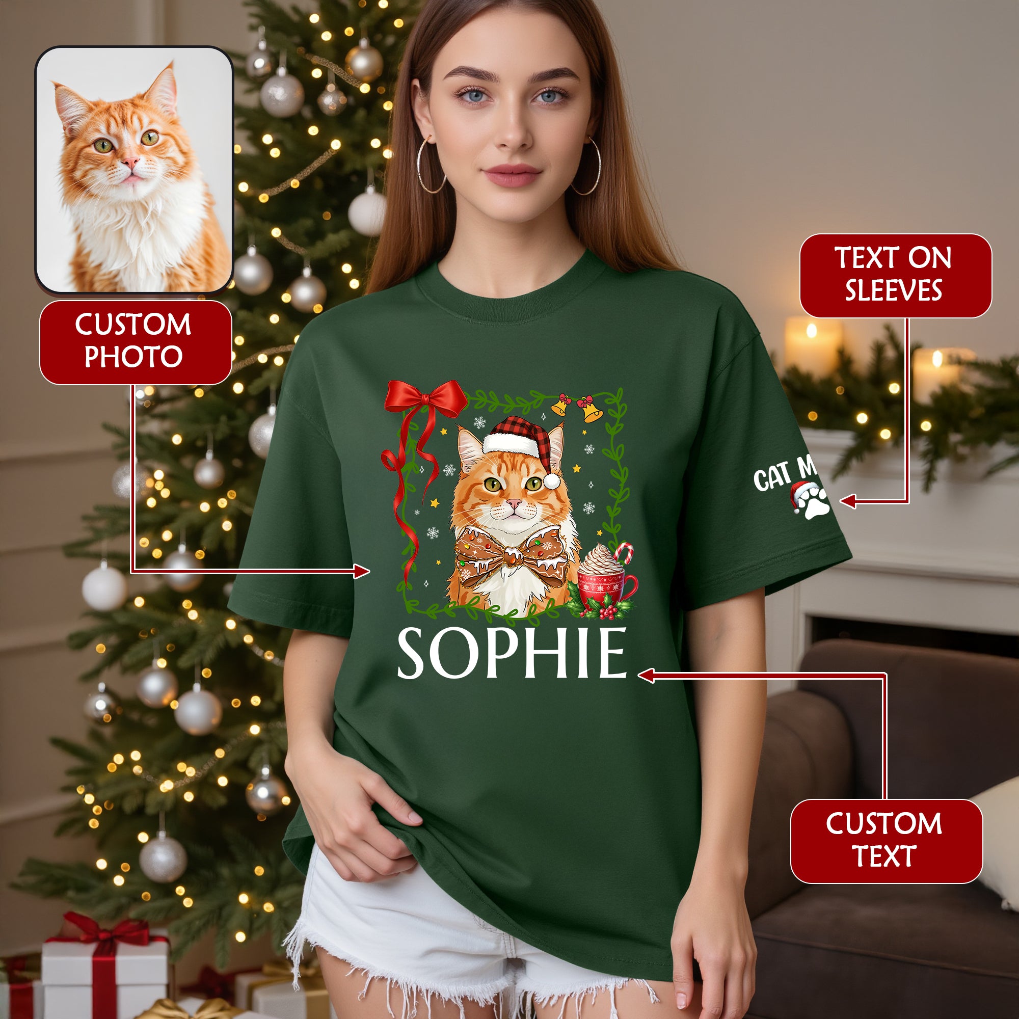 Custom Pet Christmas Shirt – Personalized Cat Photo Tee, Funny Holiday Gift for Cat Lovers