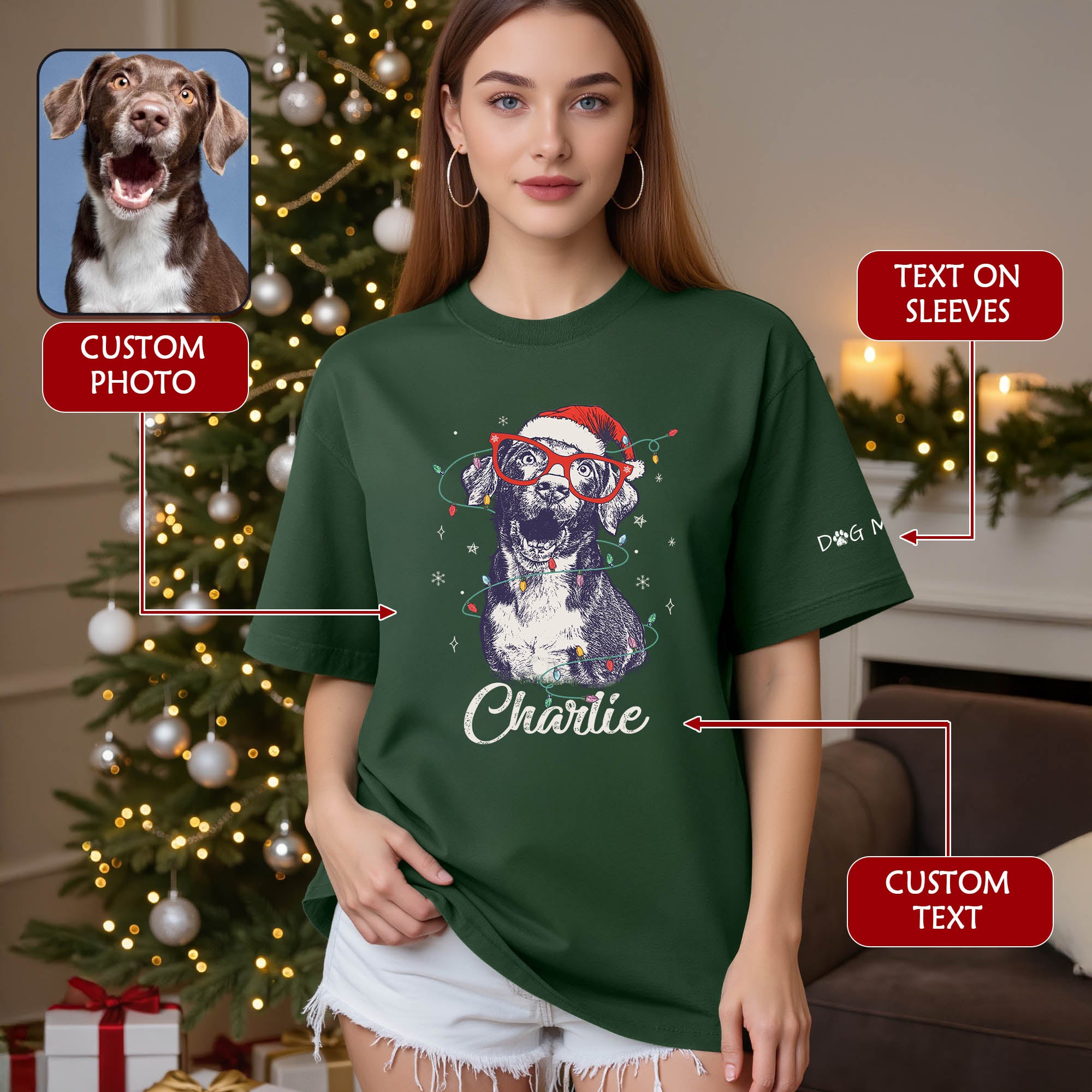 Personalized Dog Christmas Shirt – Custom Pet Photo Tee, Holiday Gift for Dog Mom