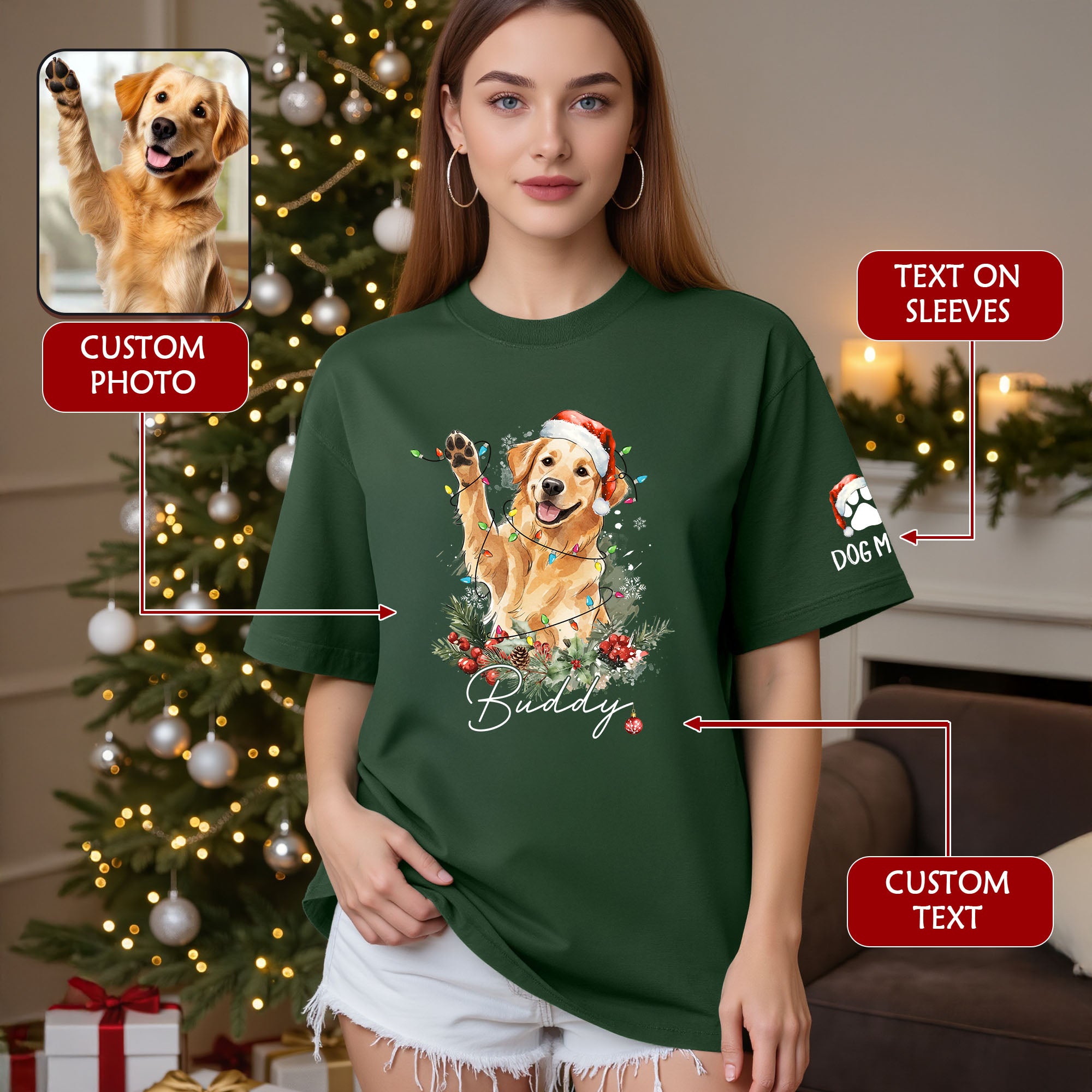 Custom Pet Photo T-Shirt – Personalized Dog Christmas Tee, Funny Gift for Dog Lovers