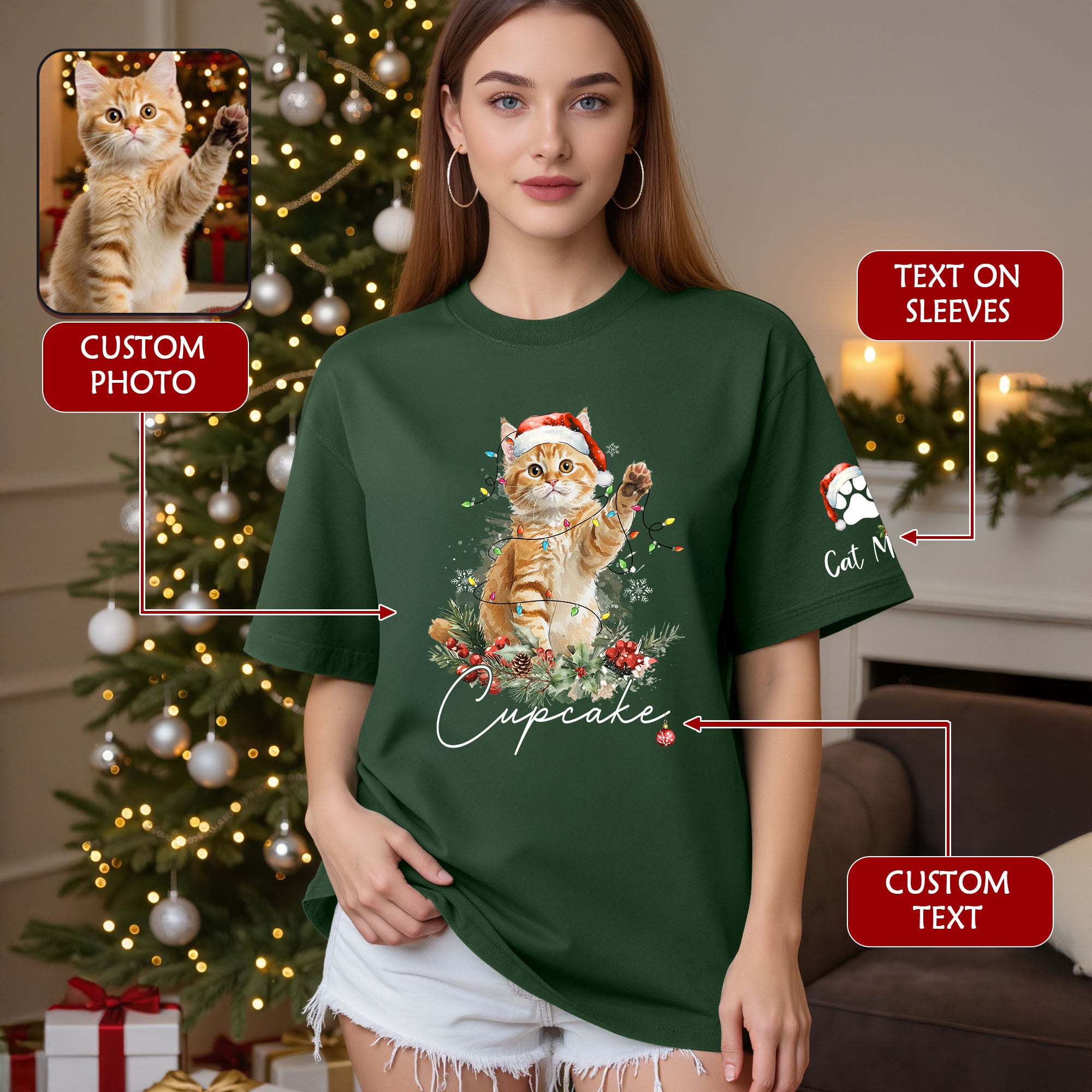 Custom Cat Lover T-Shirt – Personalized Pet Photo Christmas Shirt, Cute Gift for Pet Lovers