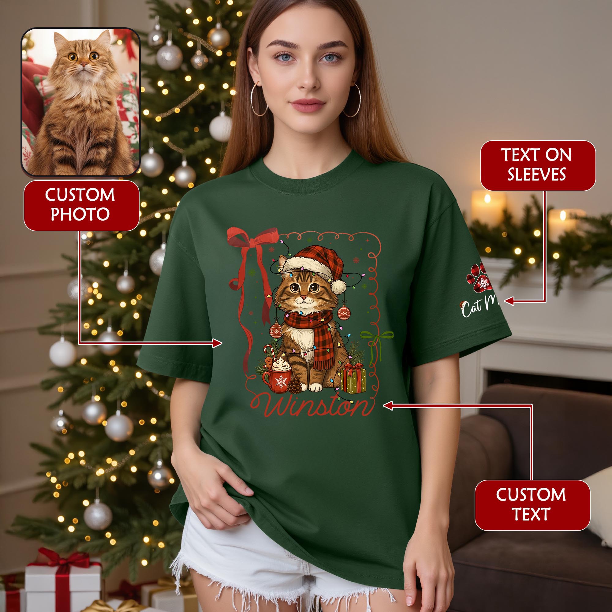 Custom Pet Christmas Shirt – Personalized Cat Photo Tee, Funny Holiday Gift for Pet Lovers