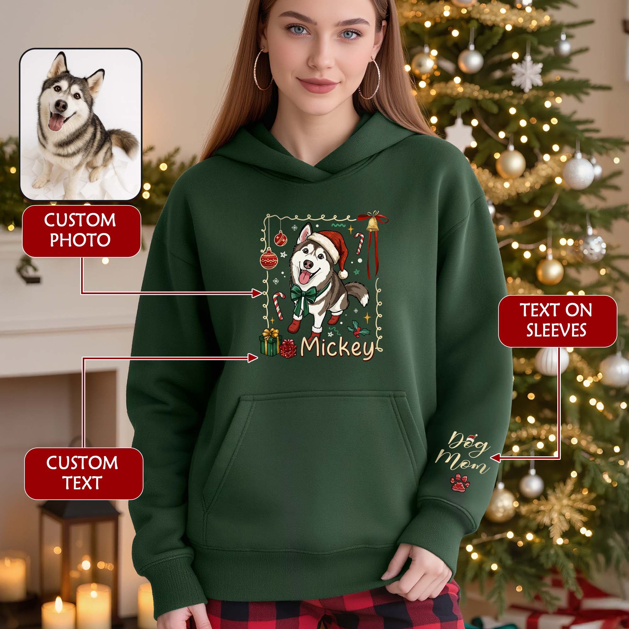 Custom Dog Christmas Hoodie – Personalized Pet Photo Gift for Dog Moms