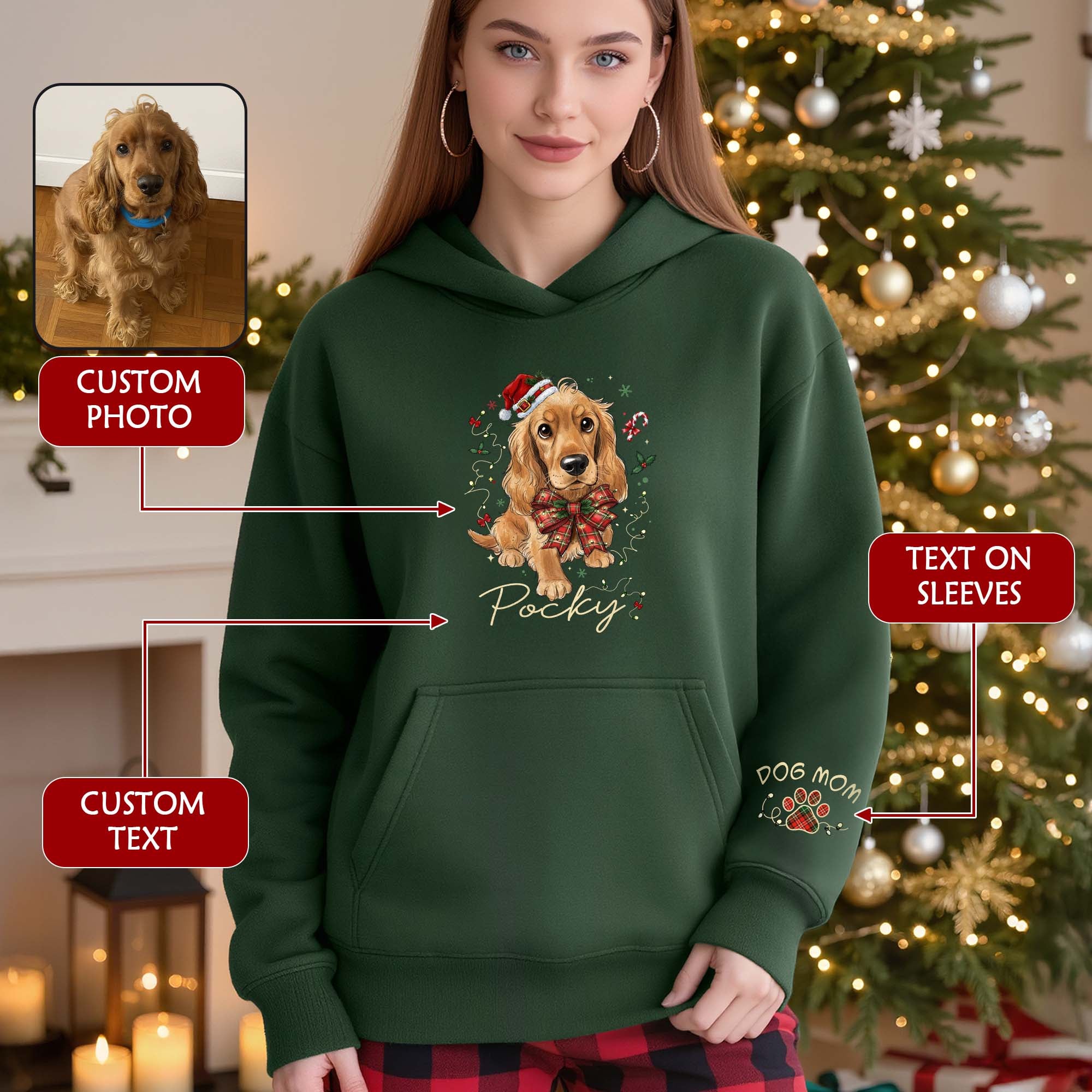 Custom Christmas Dog Hoodie – Personalized Pet Photo Gift for Dog Moms