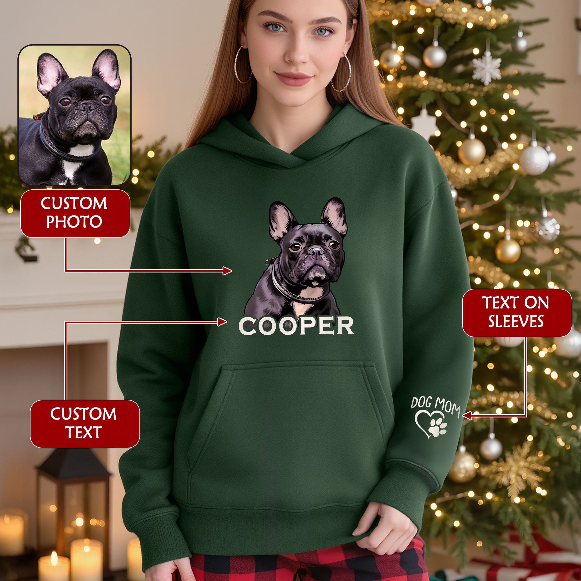 Custom Dog Mom Hoodie – Personalized Pet Portrait & Name, Cute Dog Lover Gift