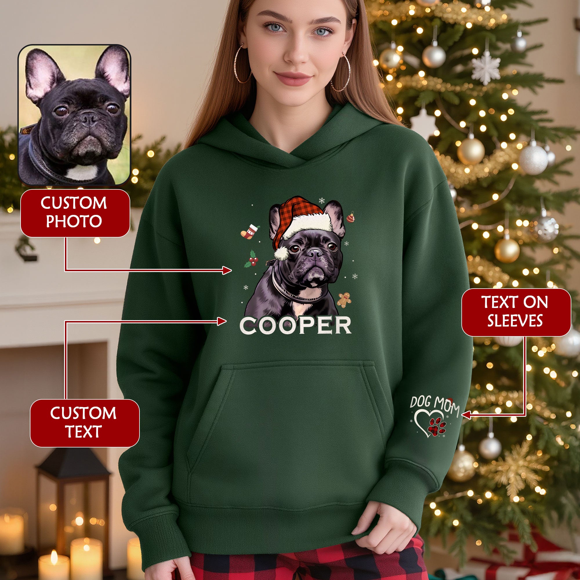 Custom Pet Photo Hoodie – Personalized French Bulldog Art Hoodie, Perfect Dog Mom Gift