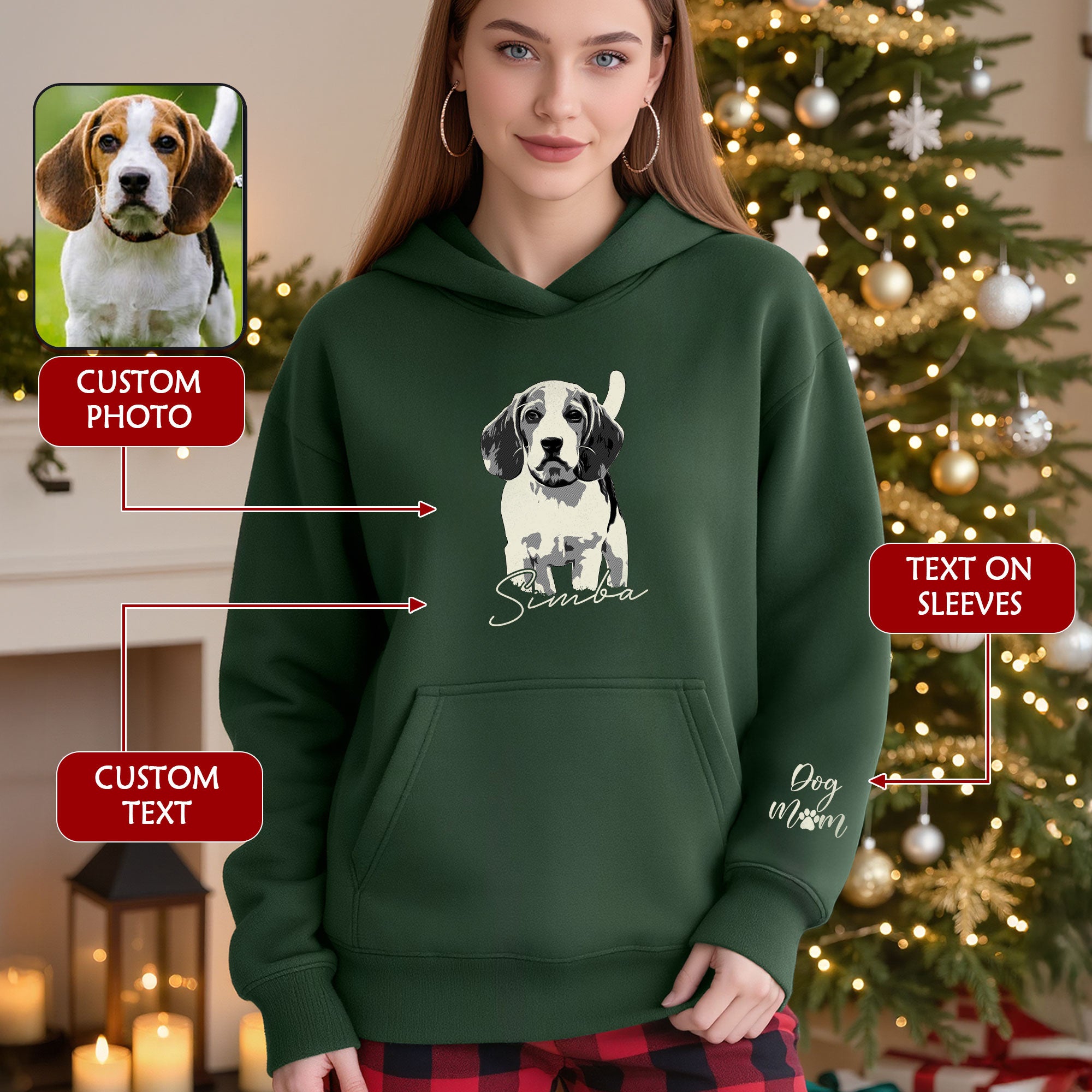 Custom Pet Portrait Hoodie – Dog Name Printed with Heart, Perfect Gift for Dog Lovers