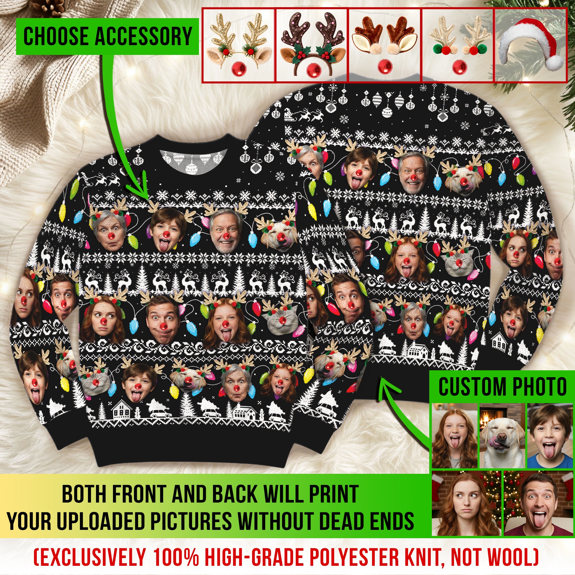 Personalized Christmas Photo Ugly Sweater – Add Your Family Faces