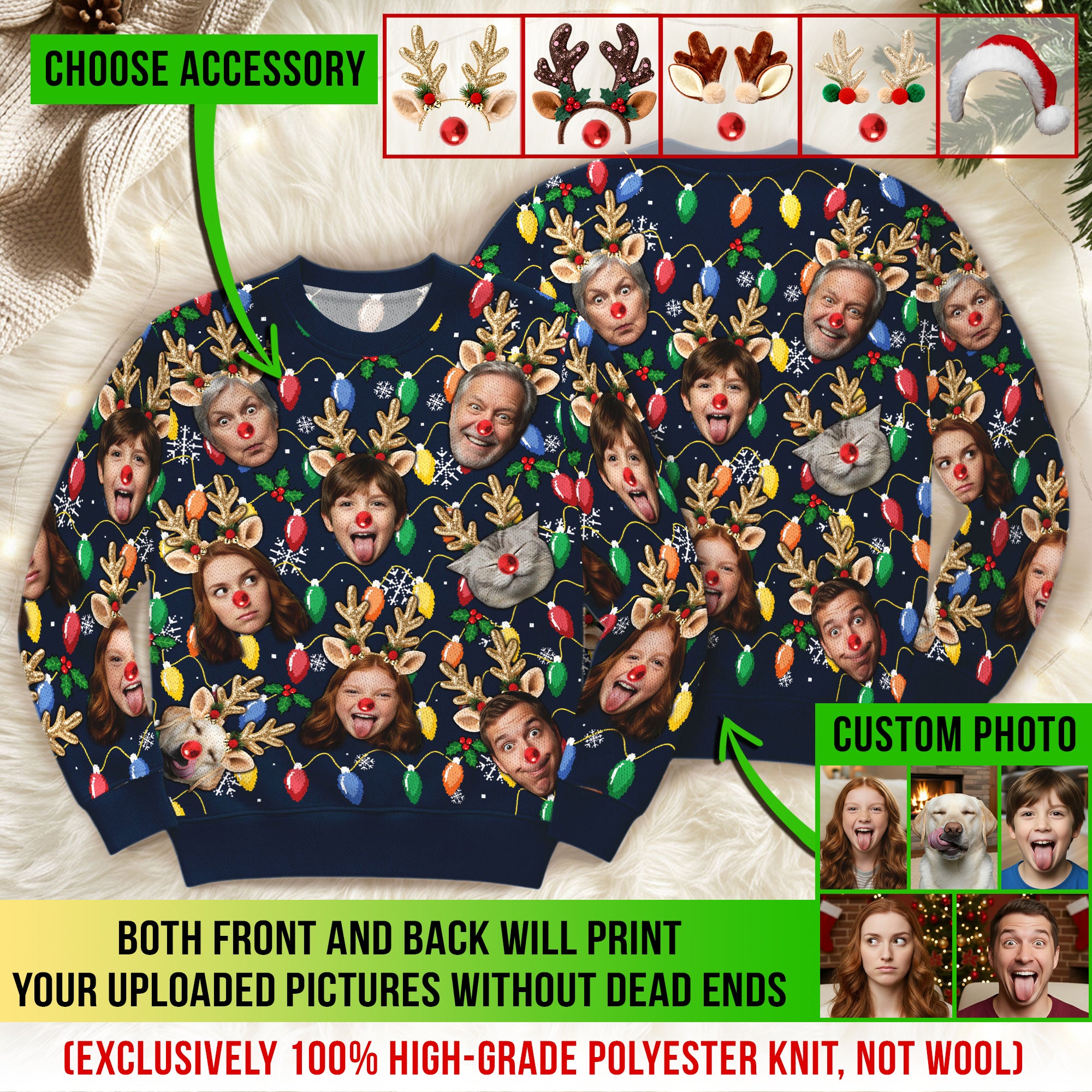Funny Custom Face Christmas Lights Sweatshirt – Holiday Party Gift