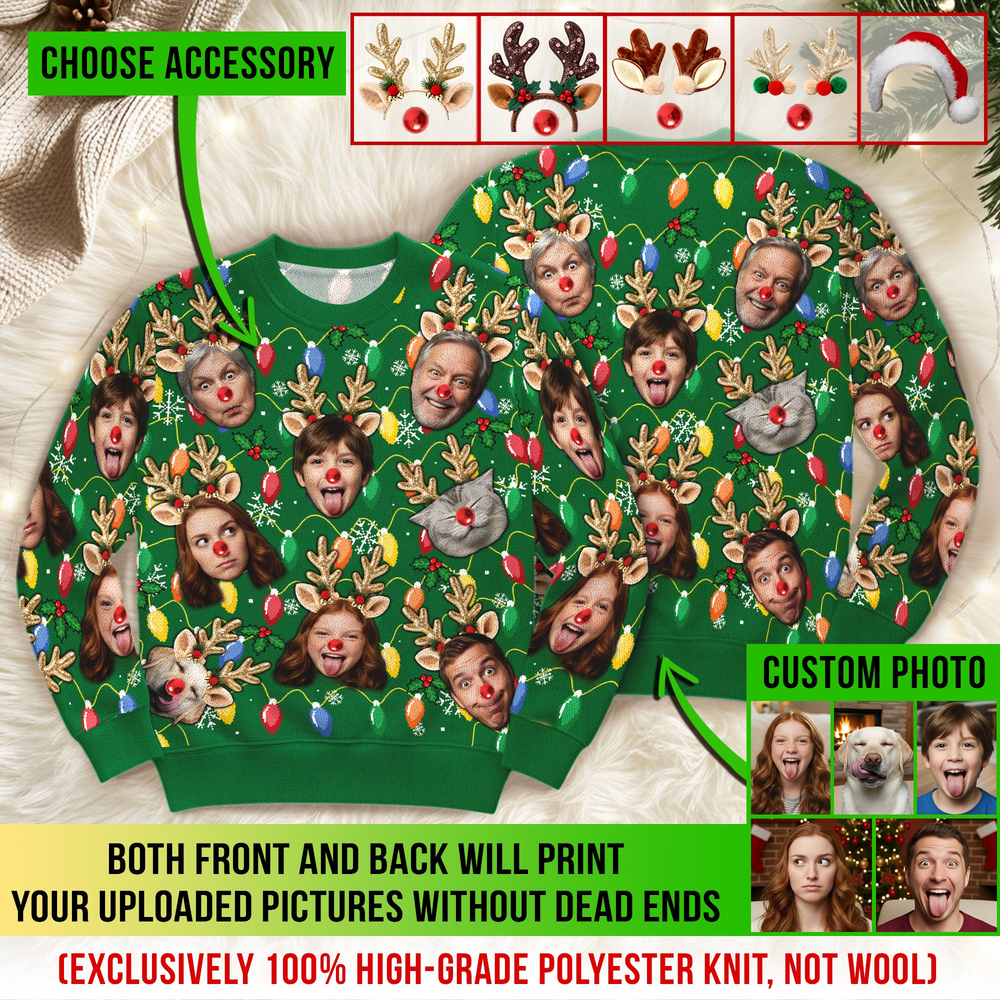 Custom Photo Ugly Christmas Sweater – Unique Family Holiday Outfit