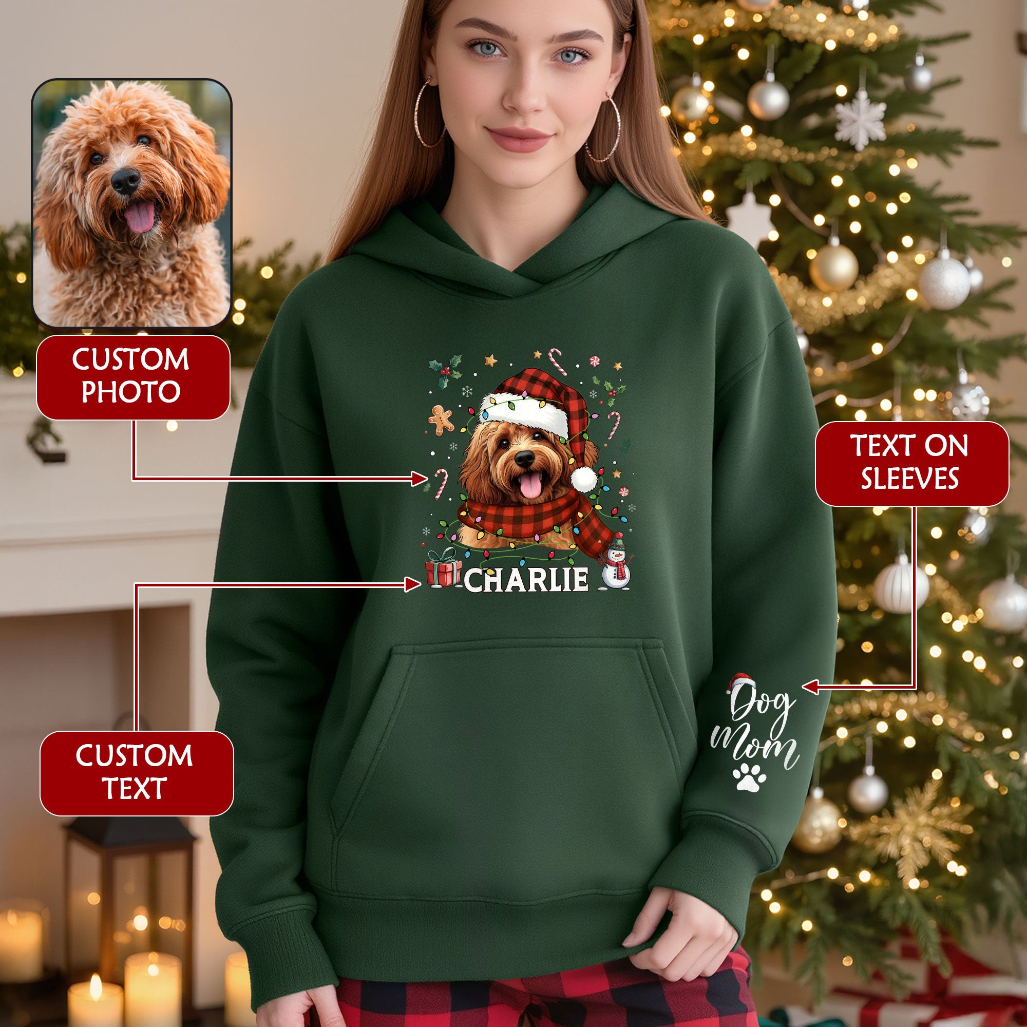 Personalized Dog Mom Hoodie – Custom Pet Photo Christmas Hoodie, Holiday Gift for Pet Lovers