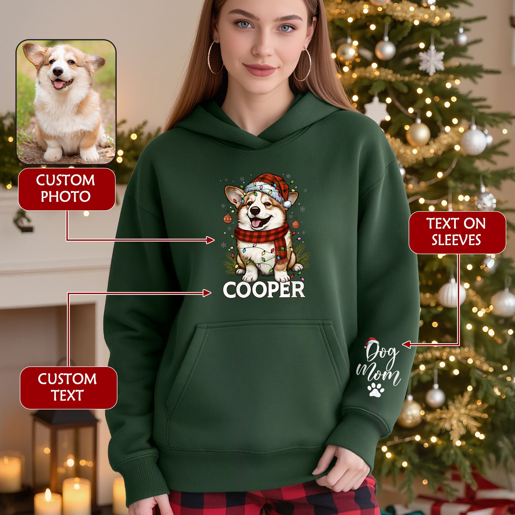 Custom Dog Mom Hoodie – Personalized Pet Photo Christmas Hoodie, Cute Gift for Dog Lovers