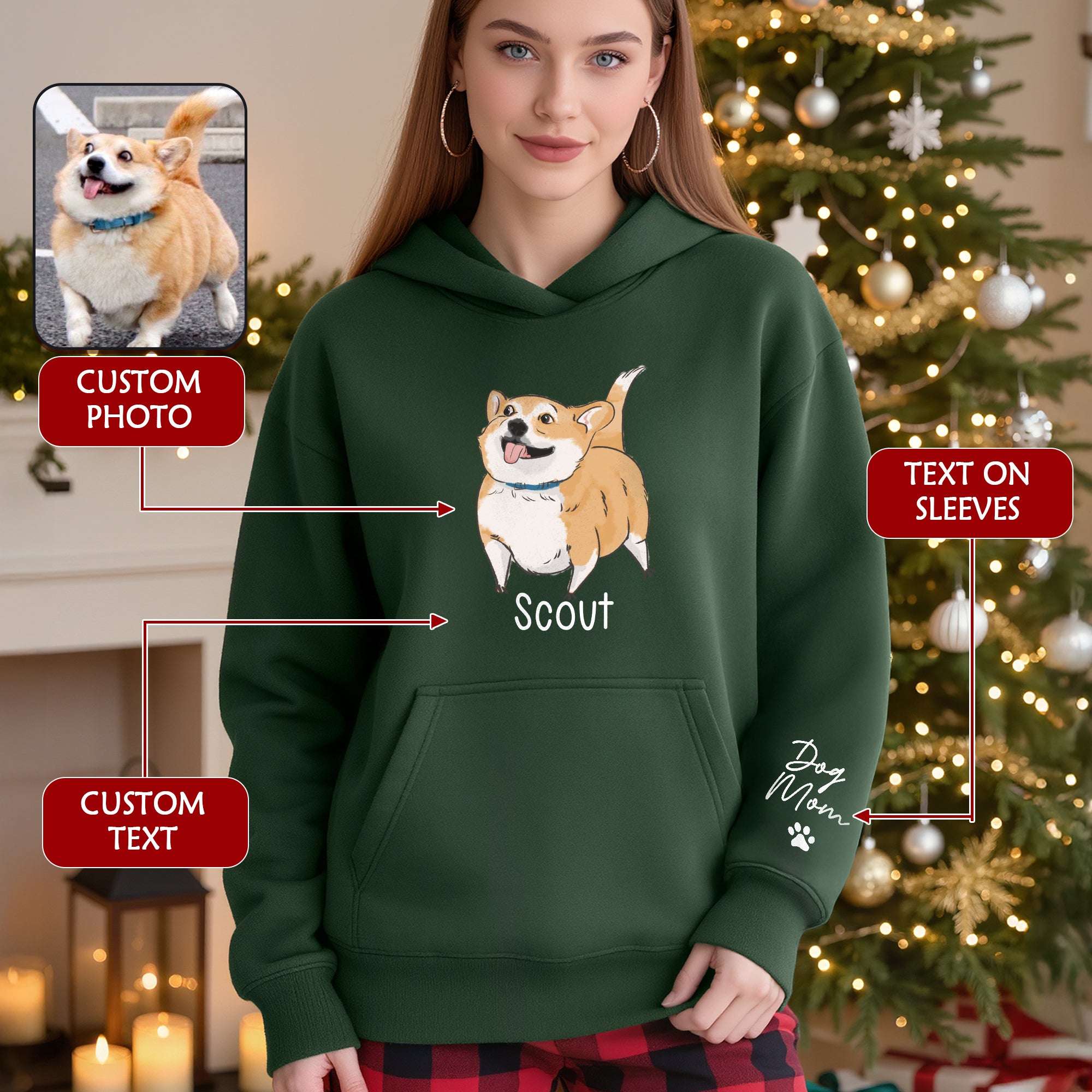 Custom Dog Mom Hoodie – Personalized Dog Hoodie with Pet Photo & Name, Cute Gift for Pet Lovers