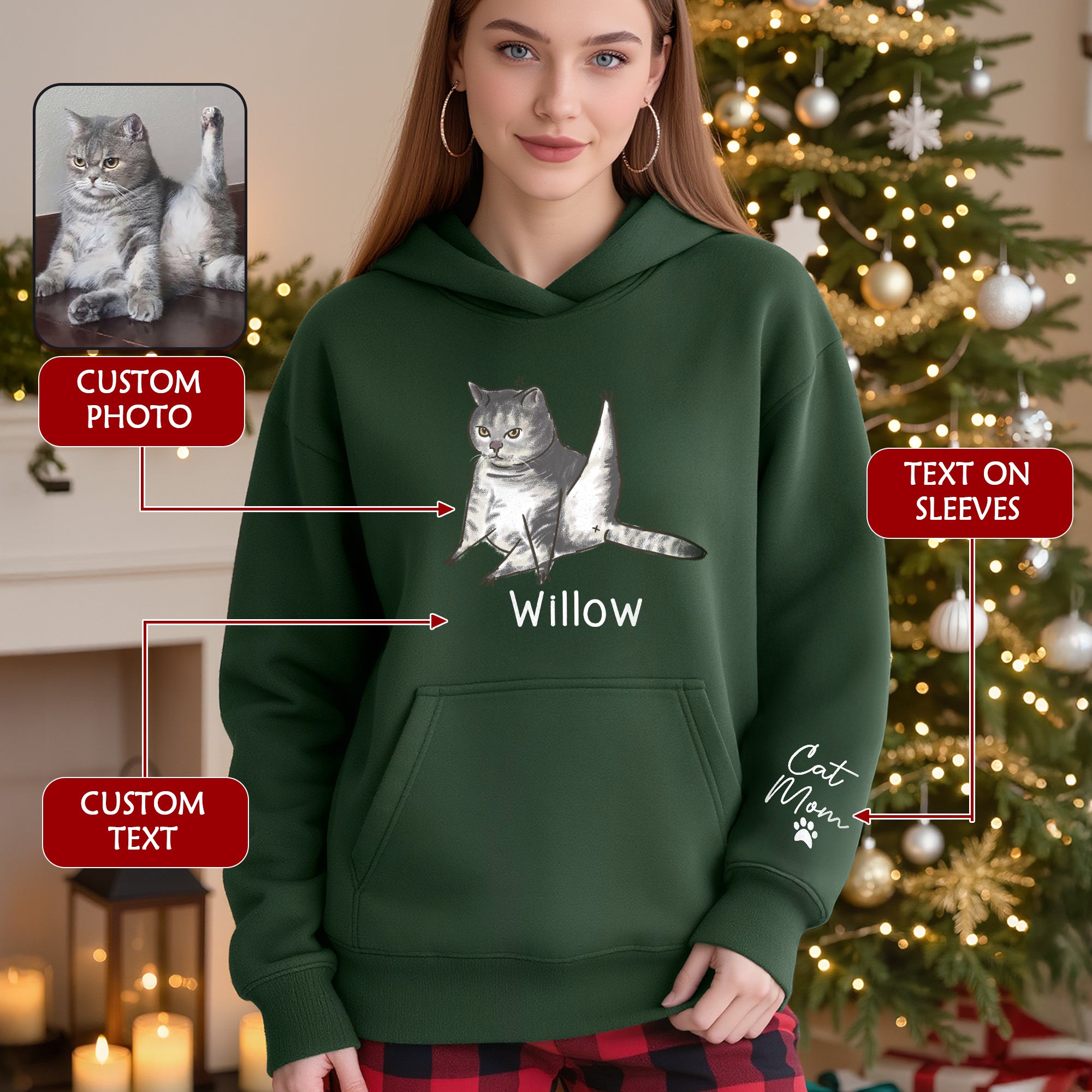Custom Cat Mom Hoodie – Personalized Cat Hoodie with Pet Photo & Name, Funny Gift for Cat Lovers