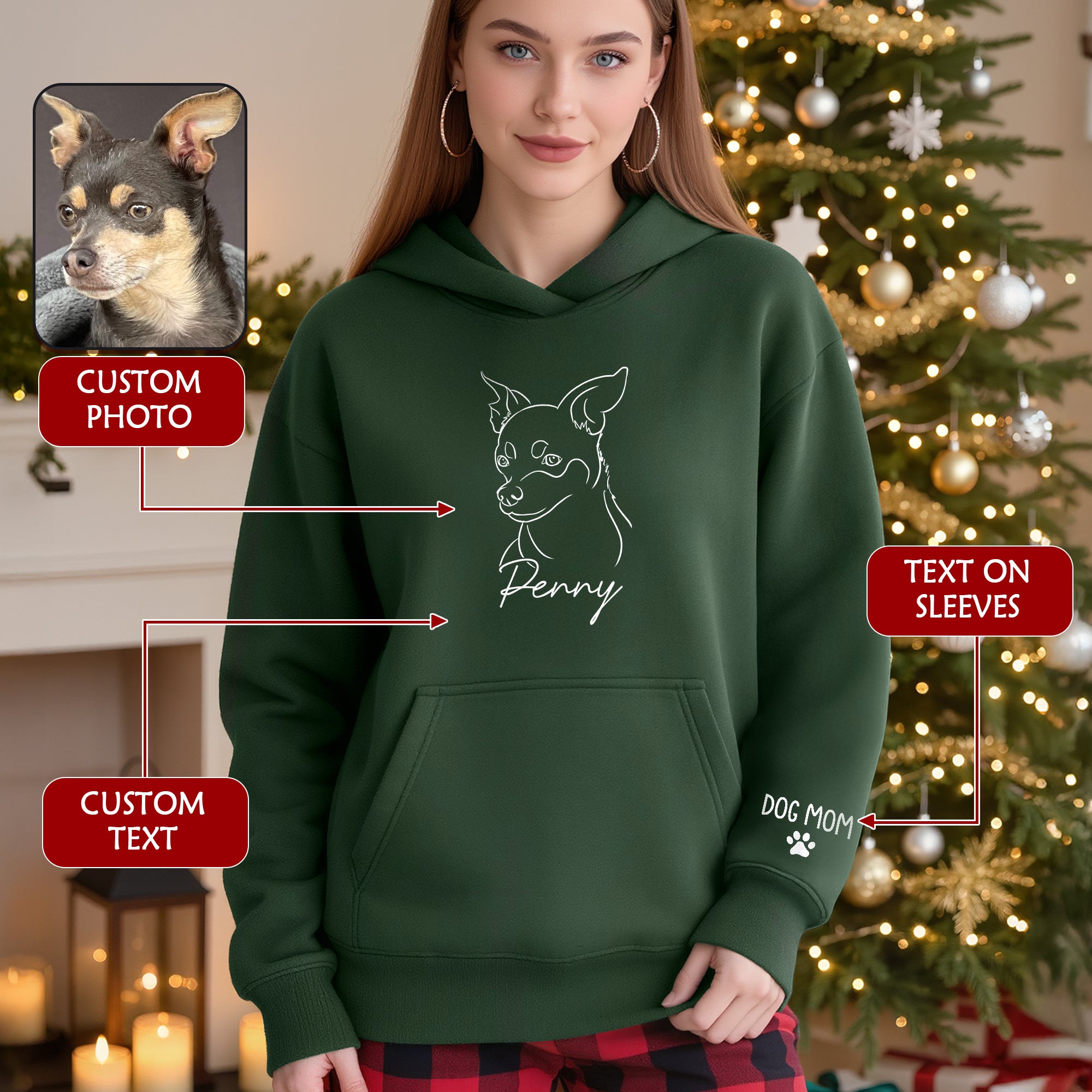 Personalized Dog Mom Hoodie – Custom Dog Line Art Hoodie with Pet Name, Unique Gift for Dog Lovers