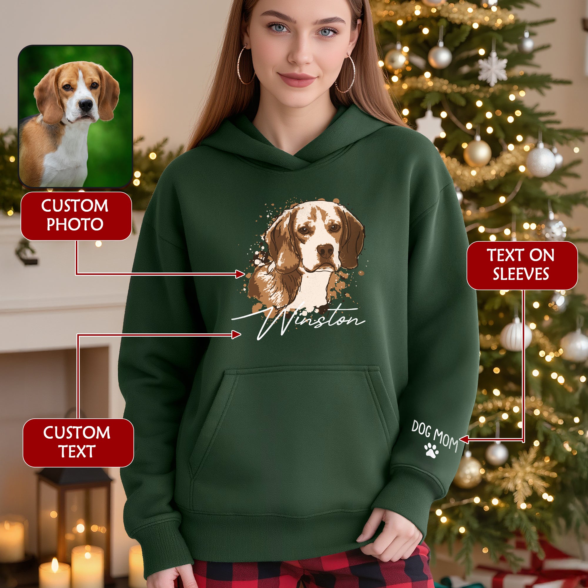 Personalized Dog Mom Hoodie – Custom Dog Portrait Hoodie with Pet Photo & Name, Unique Gift for Pet Lovers