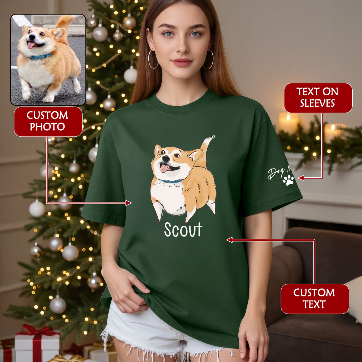 Custom Dog Mom T-Shirt – Personalized Dog Shirt with Pet Photo & Name, Cute Gift for Pet Lovers