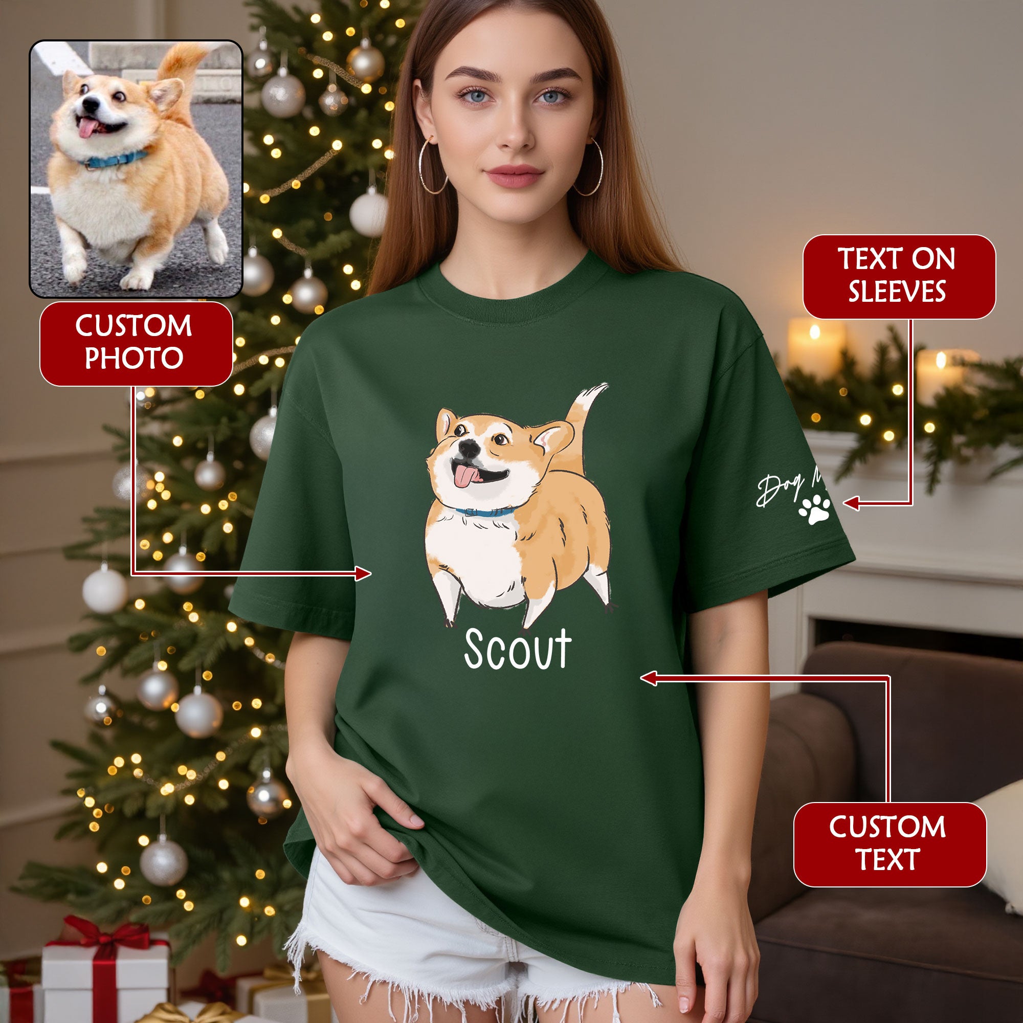 Custom Dog Mom T-Shirt – Personalized Dog Shirt with Pet Photo & Name, Cute Gift for Pet Lovers