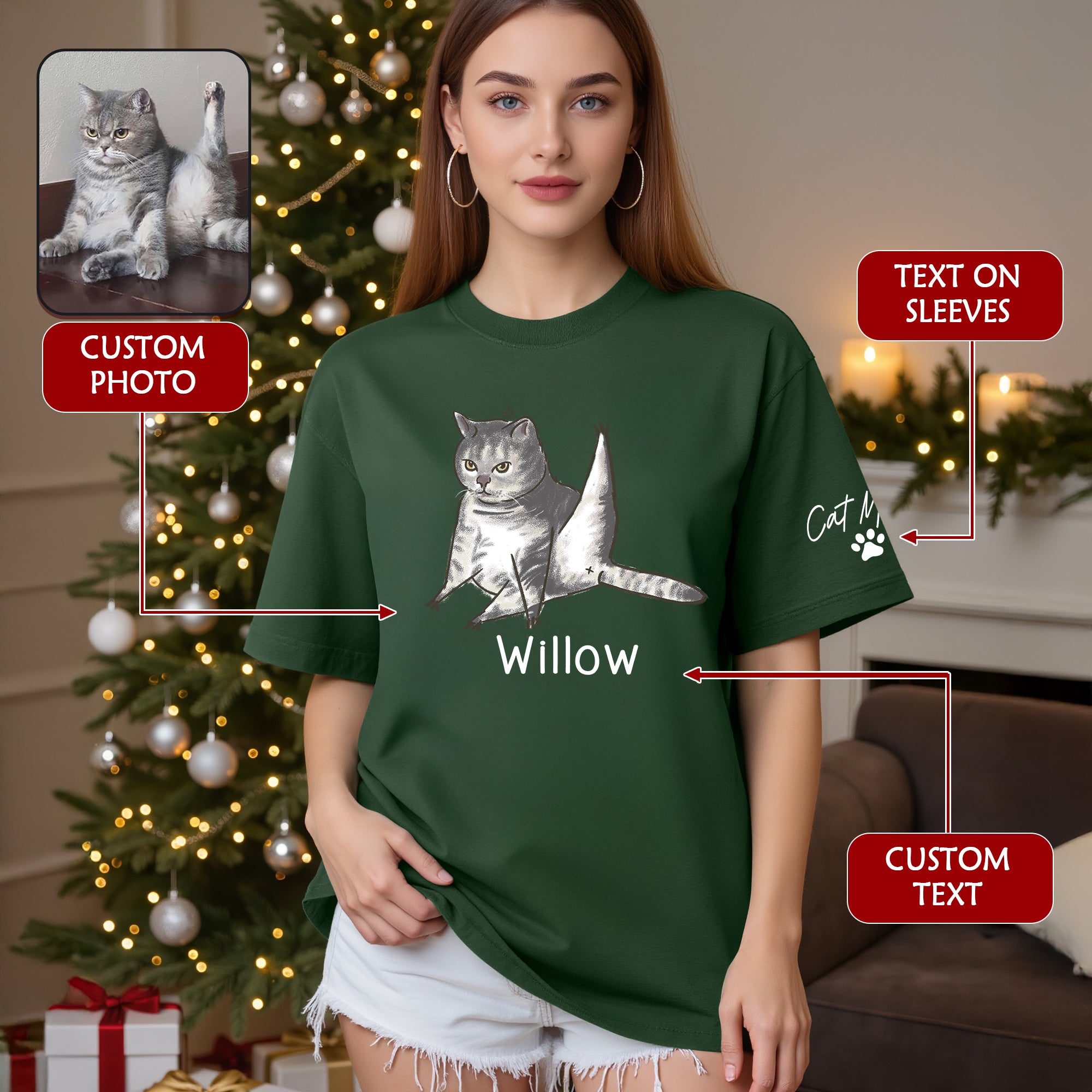 Custom Cat Mom T-Shirt – Personalized Funny Cat Shirt with Pet Photo & Name, Unique Gift for Cat Lovers