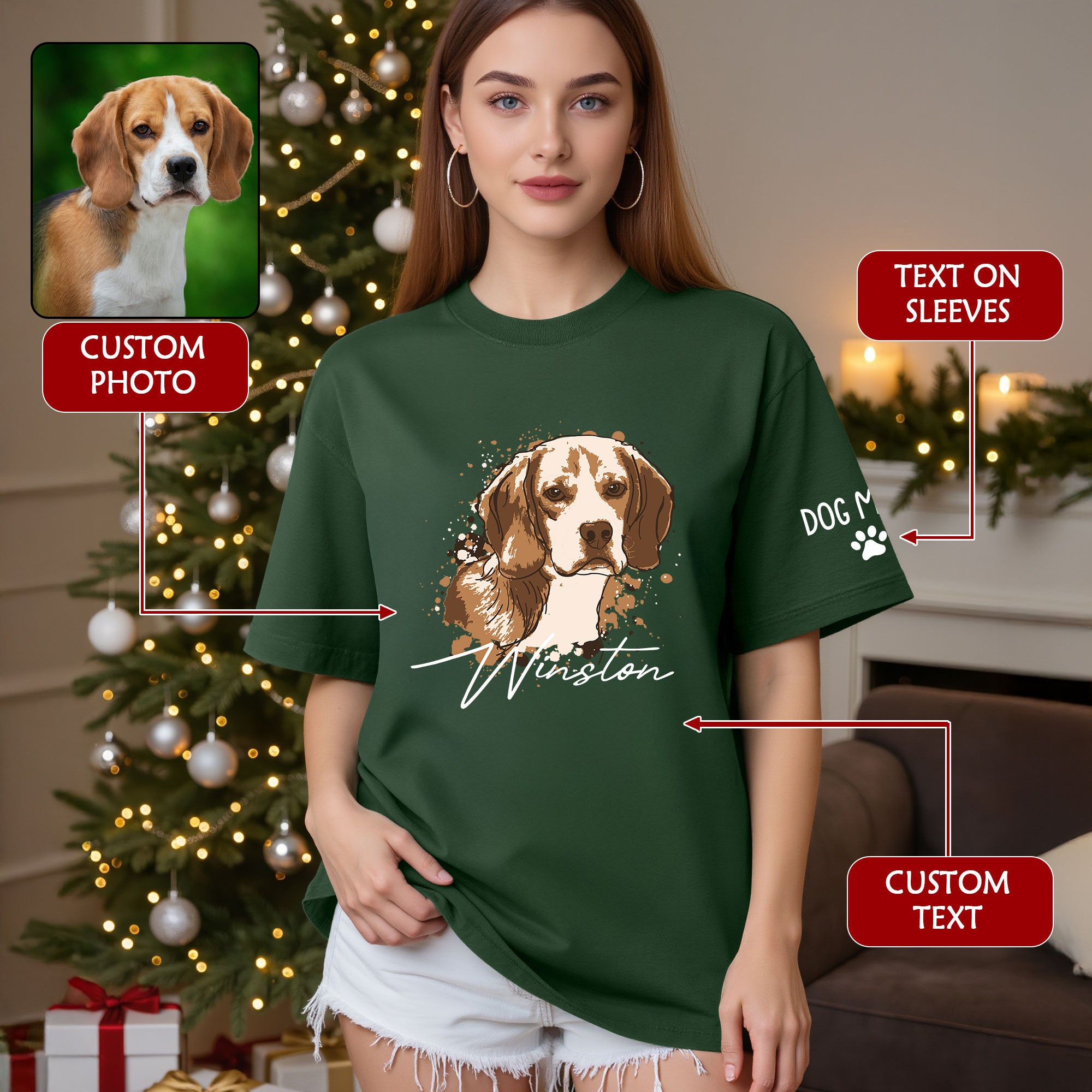 Personalized Dog Mom T-Shirt – Custom Dog Portrait Shirt with Pet Photo & Name, Unique Gift for Pet Lovers