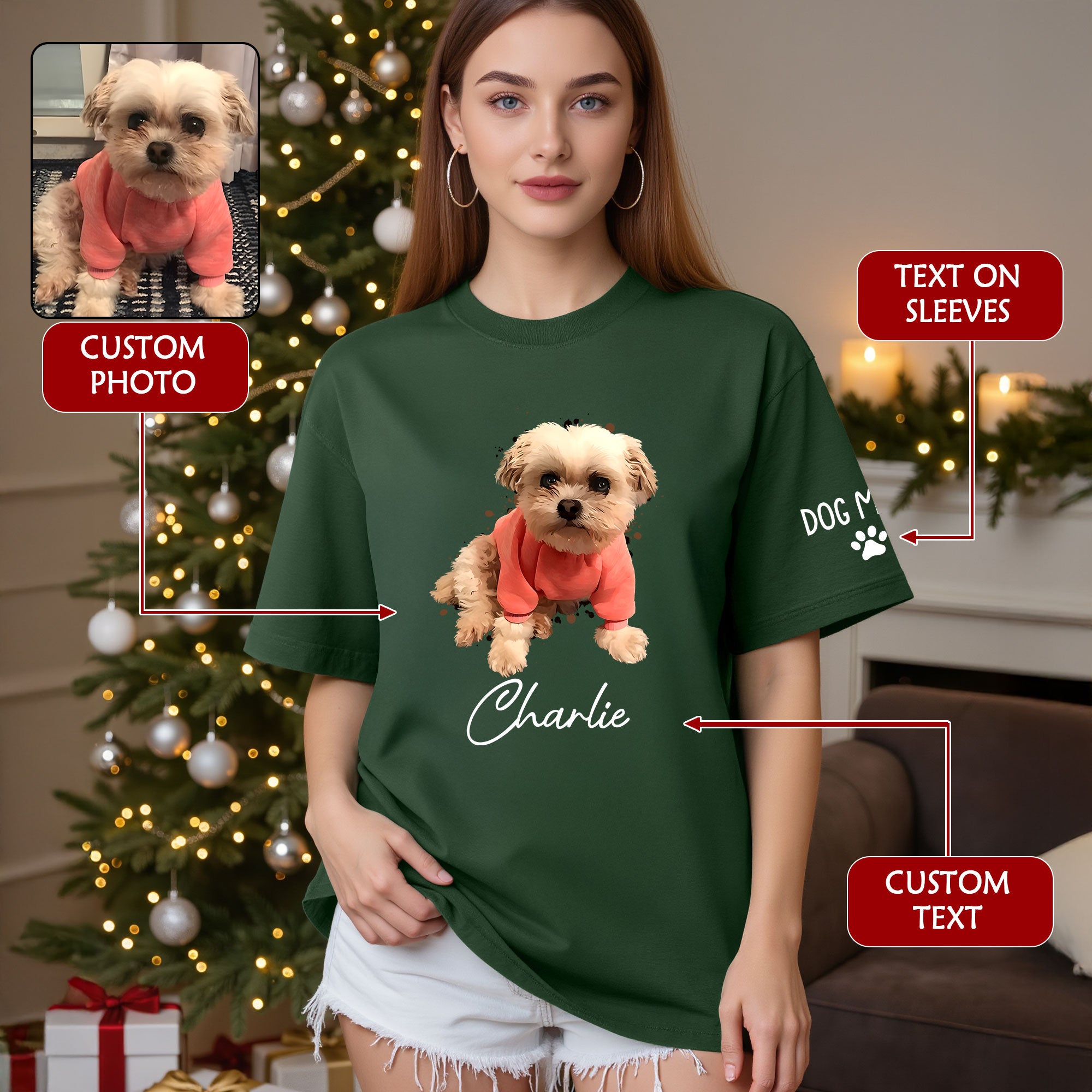 Personalized Dog Mom T-Shirt – Custom Dog Photo Shirt with Pet Name, Cute Gift for Pet Lovers