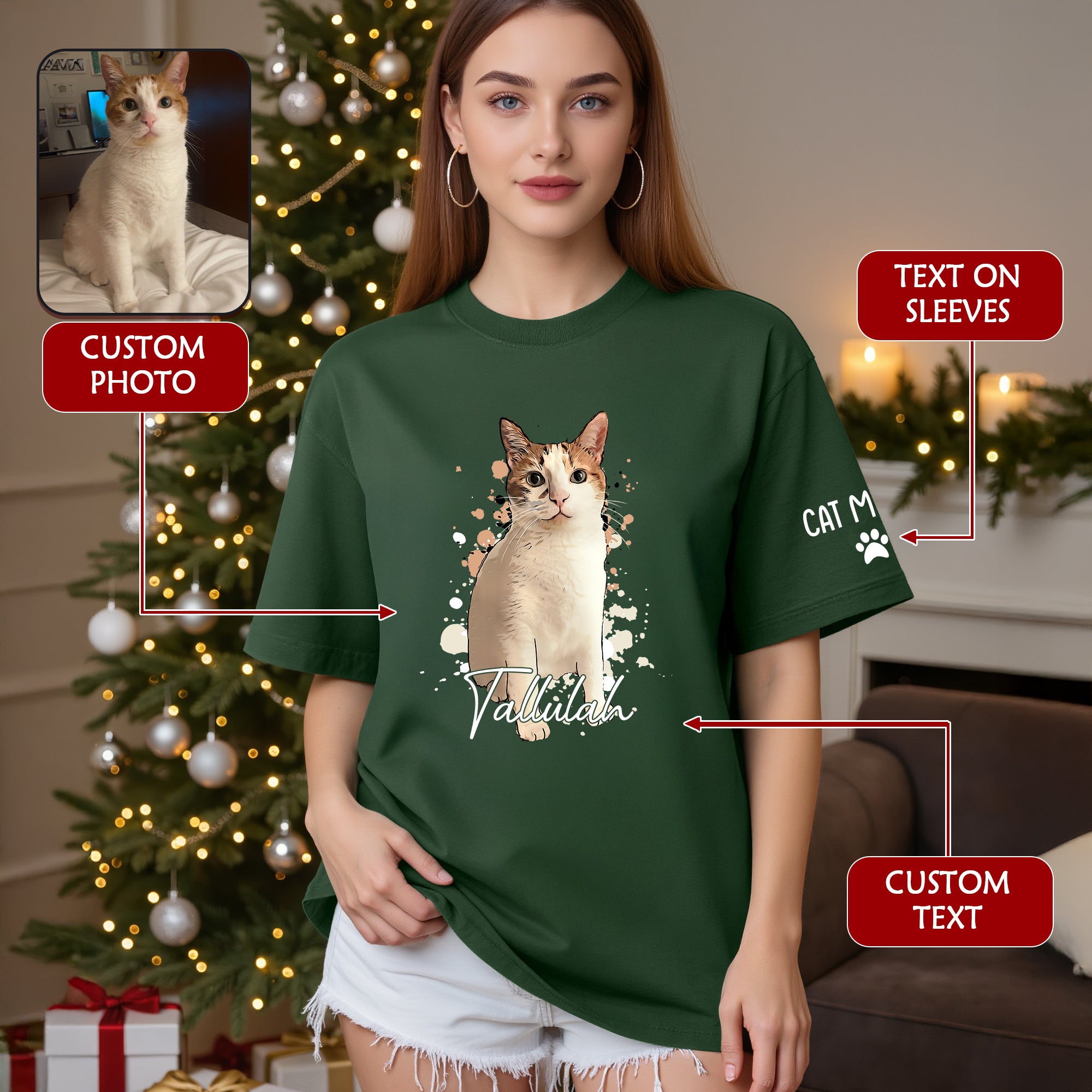Personalized Cat Mom T-Shirt – Custom Cat Photo Shirt with Pet Name, Unique Gift for Cat Lovers