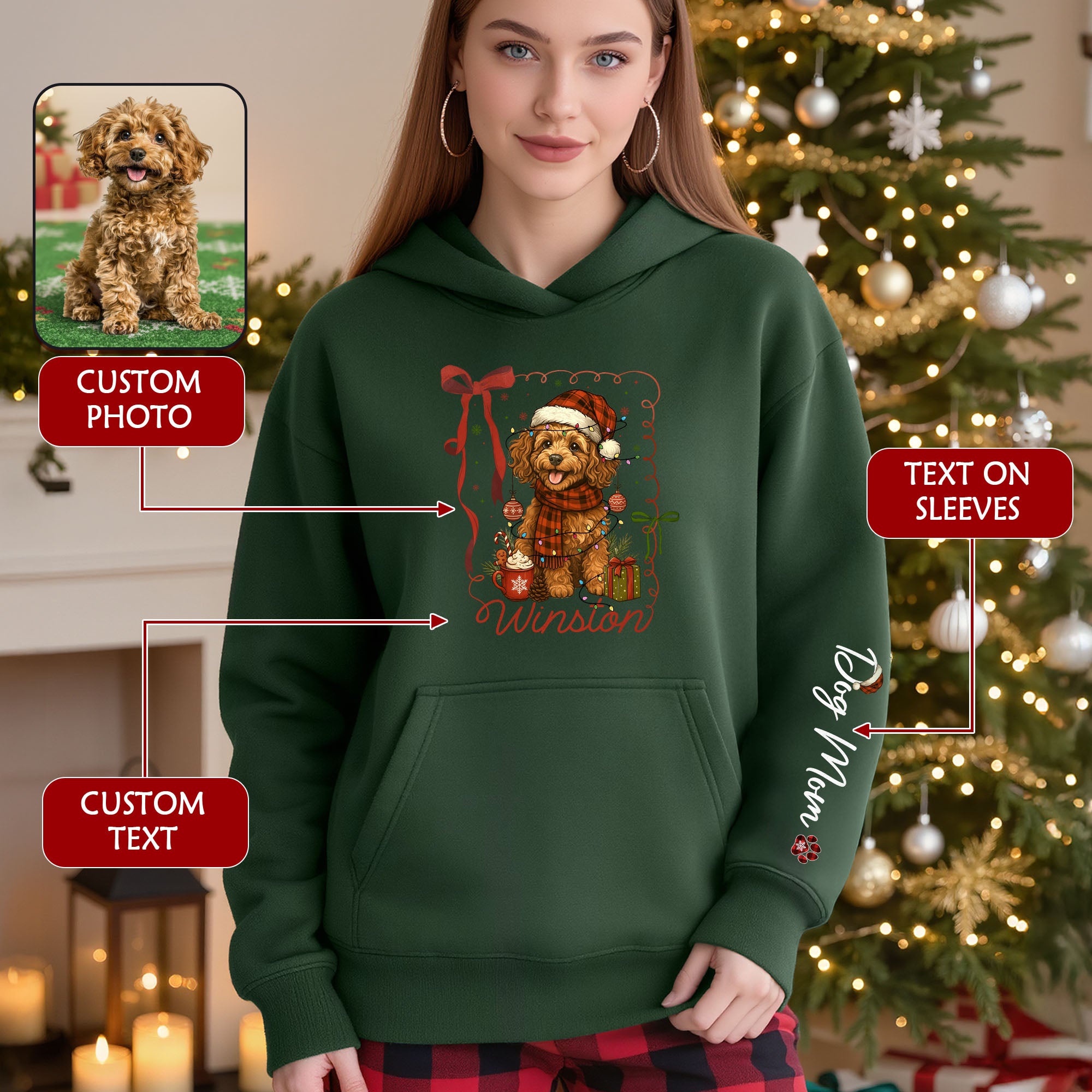 Custom Holiday Dog Mom Hoodie – Personalized Christmas Hoodie with Your Dog’s Photo