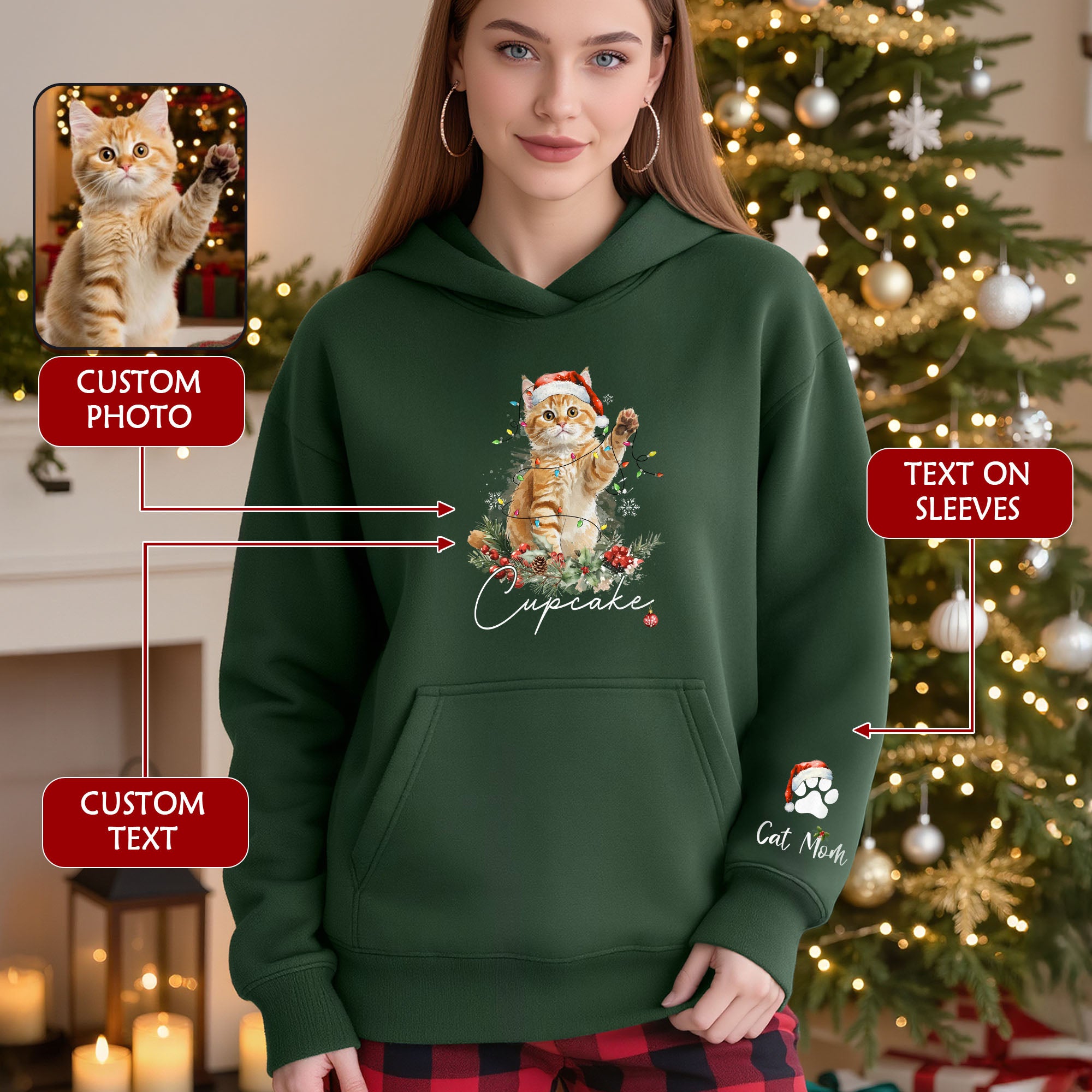 Custom Cat Mom Hoodie – Personalized Pet Photo Hoodie, Cute Christmas Gift for Women