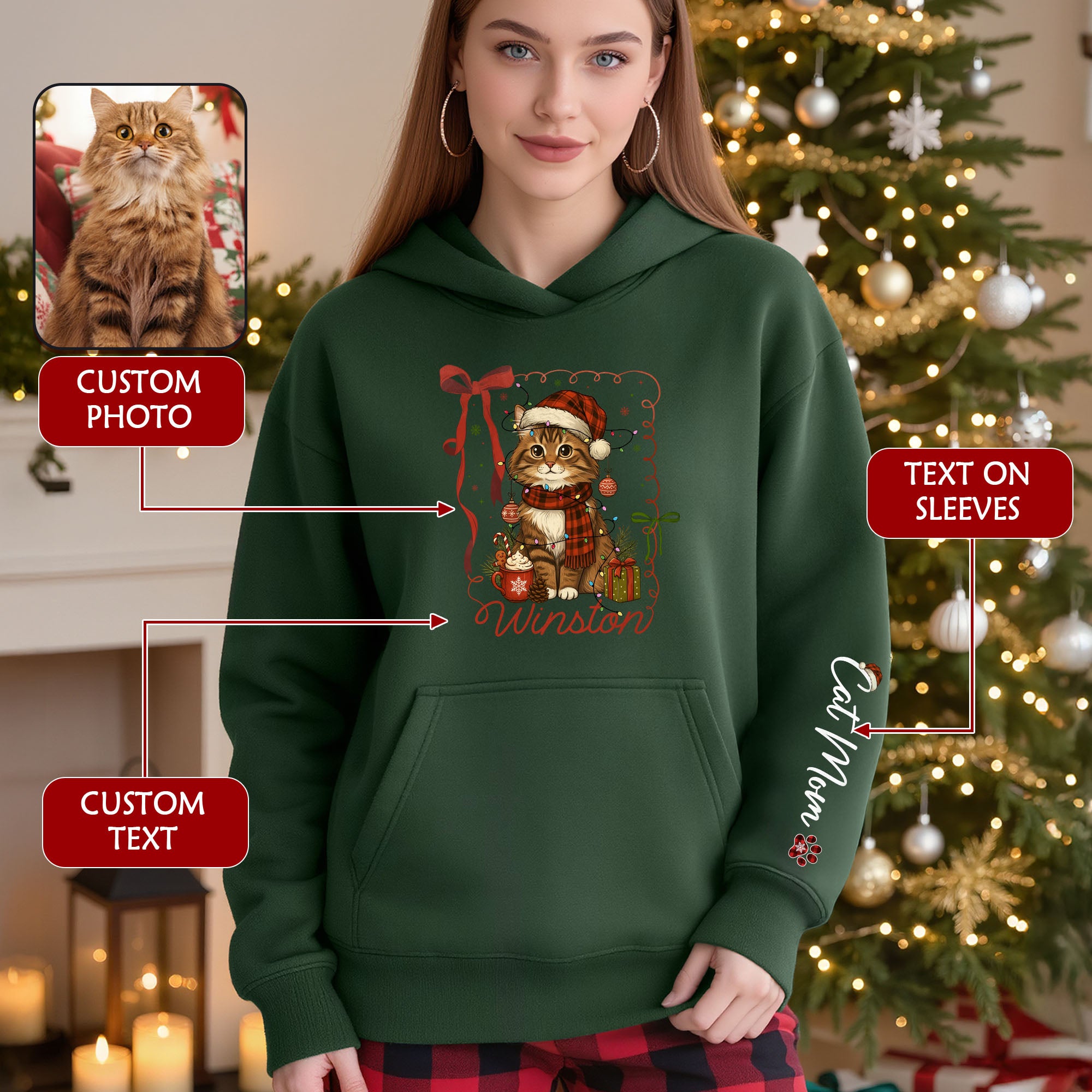 Personalized Cat Mom Hoodie – Custom Cat Photo Hoodie, Holiday Gift for Cat Lovers