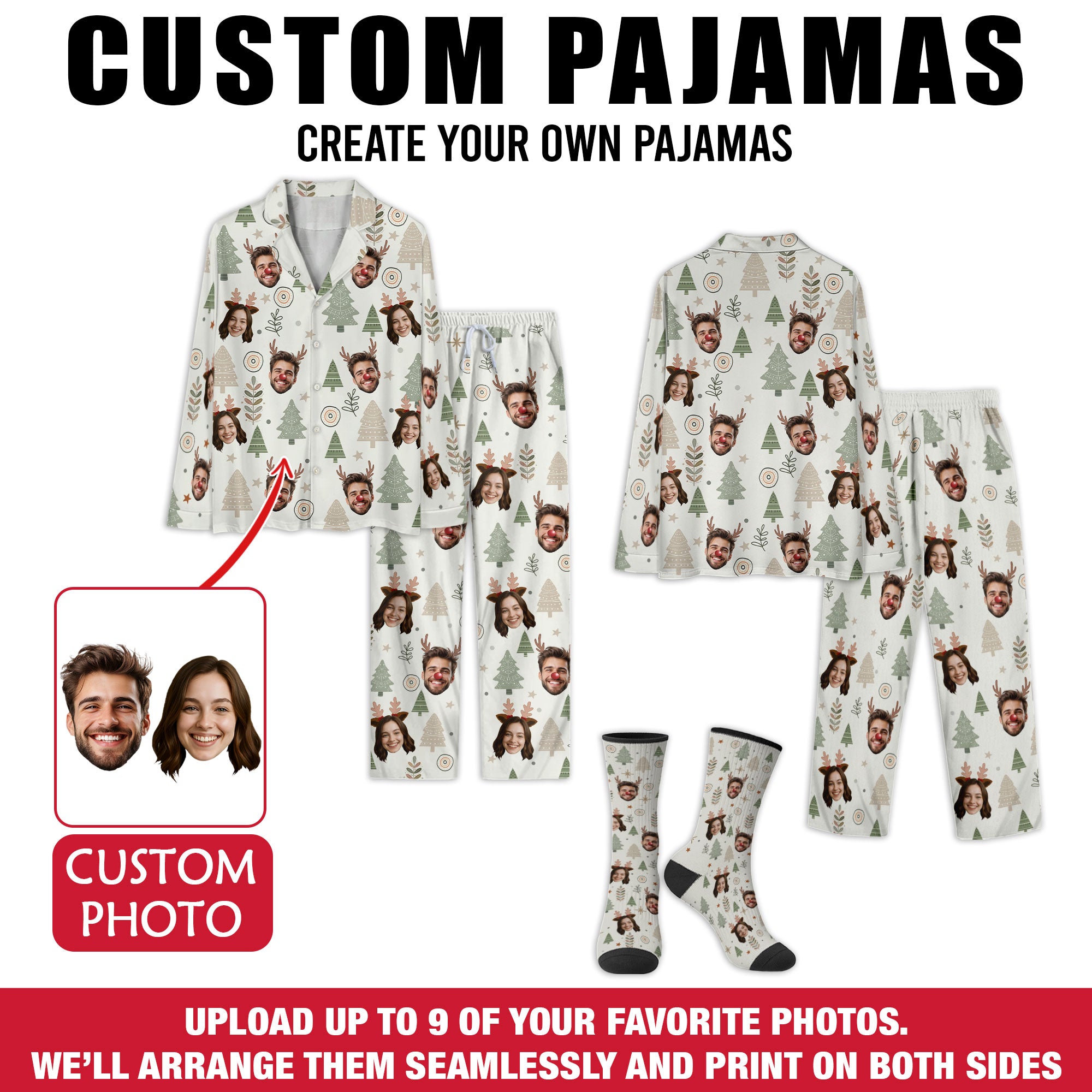 Custom Face Pajamas – Personalized Christmas PJs, Funny Matching Set for Lovers Gift