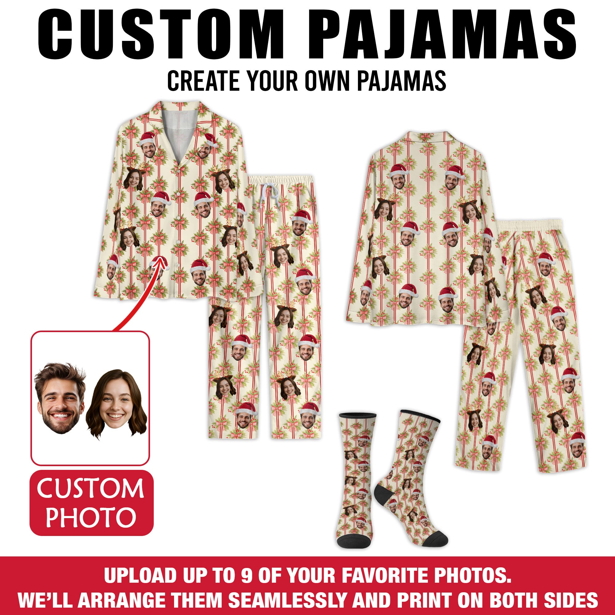 Funny Photo Pajamas – Custom Face Christmas PJs, Personalized Matching Set for Couples Gift