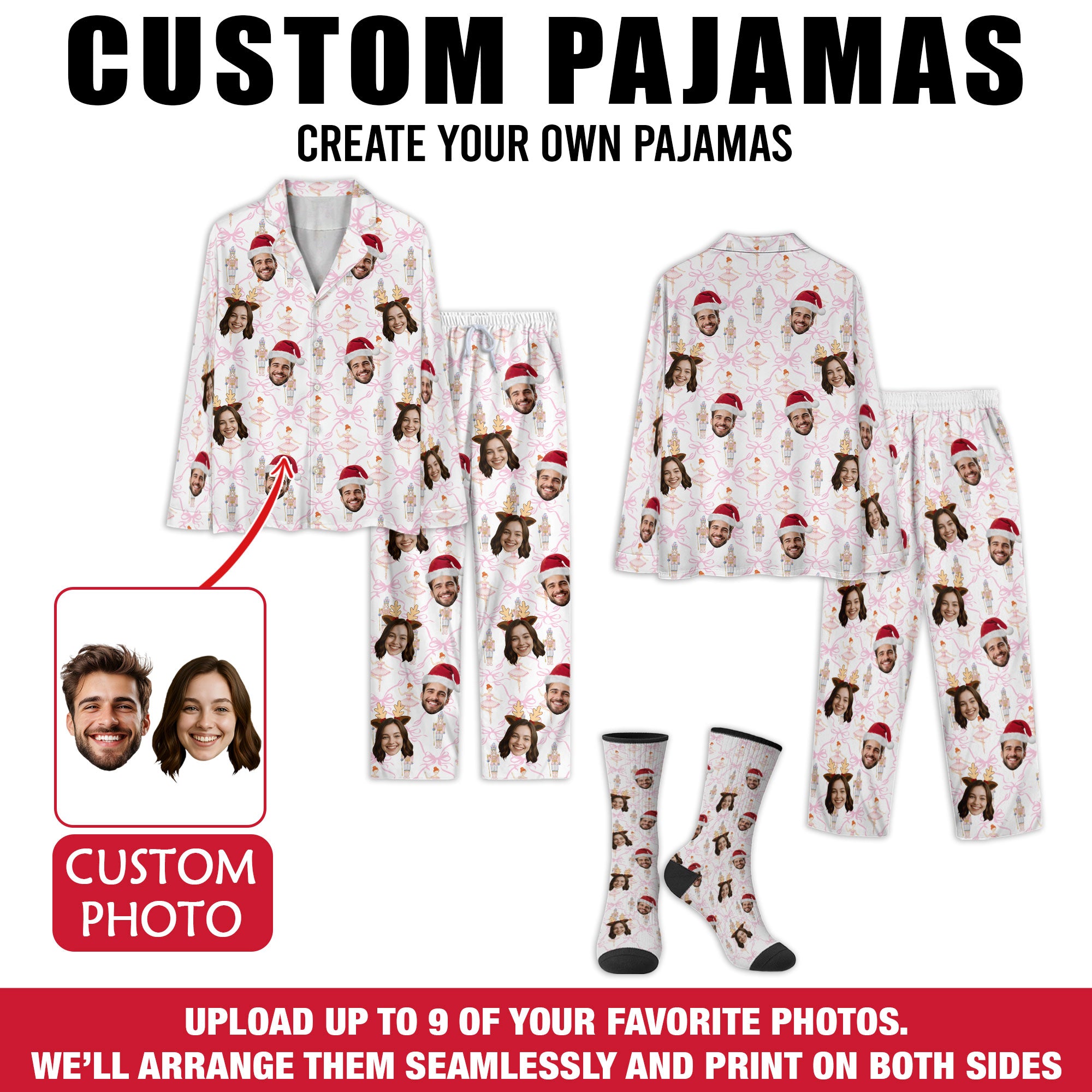 Custom Face Pajama Set – Personalized Christmas PJs, Matching Loungewear for Lovers Gift