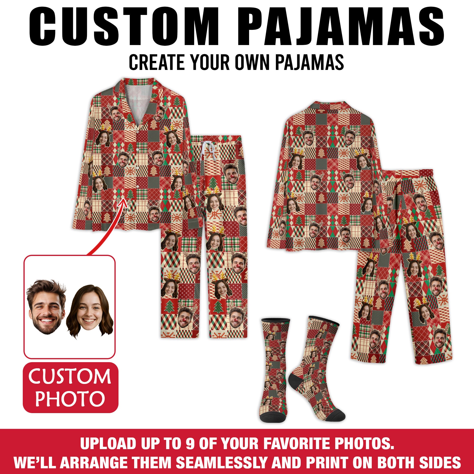 Personalized Funny Pajamas – Custom Face Christmas PJs, Matching Sleepwear Set for Couples