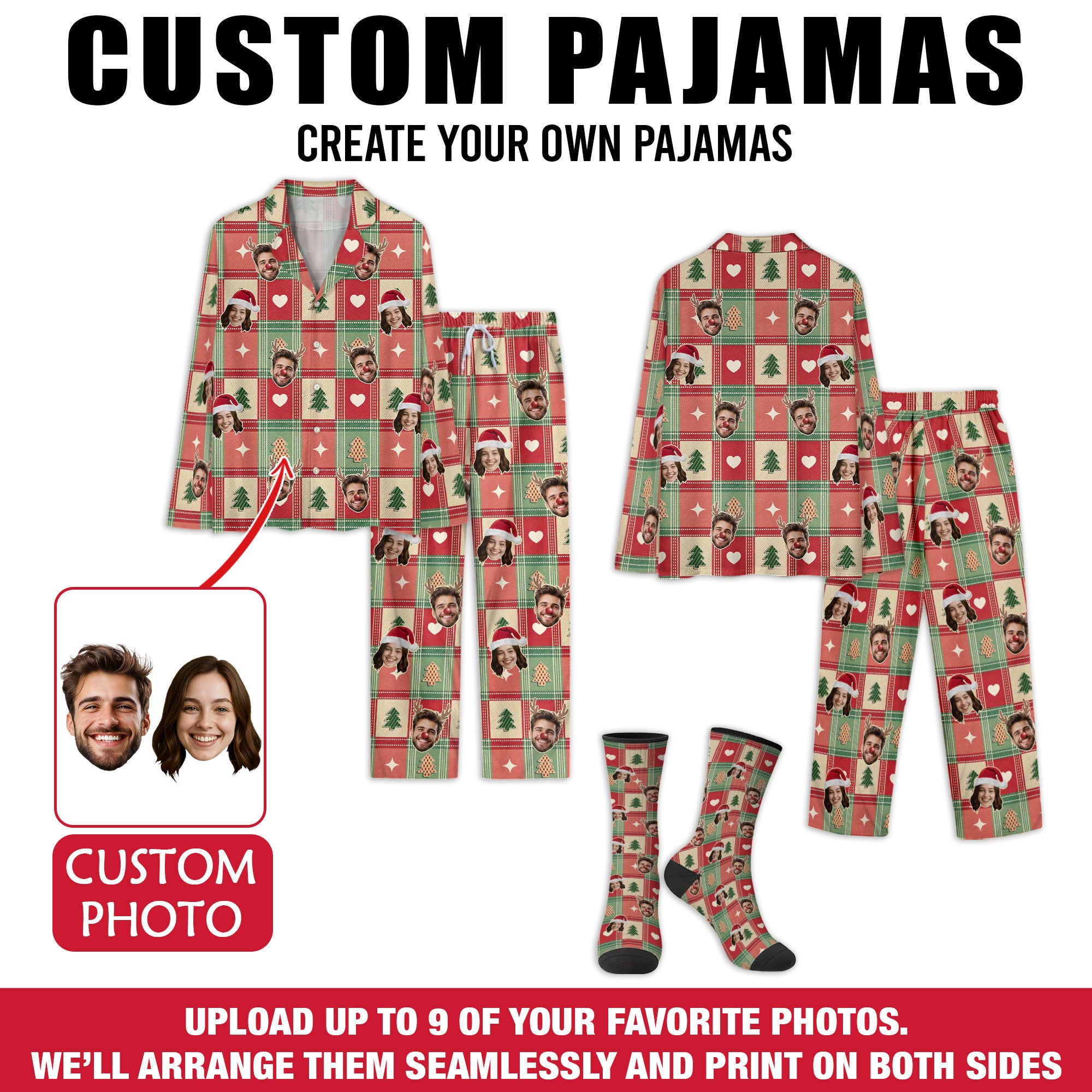 Custom Photo Pajama Pants – Personalized Christmas PJs, Funny Matching Set